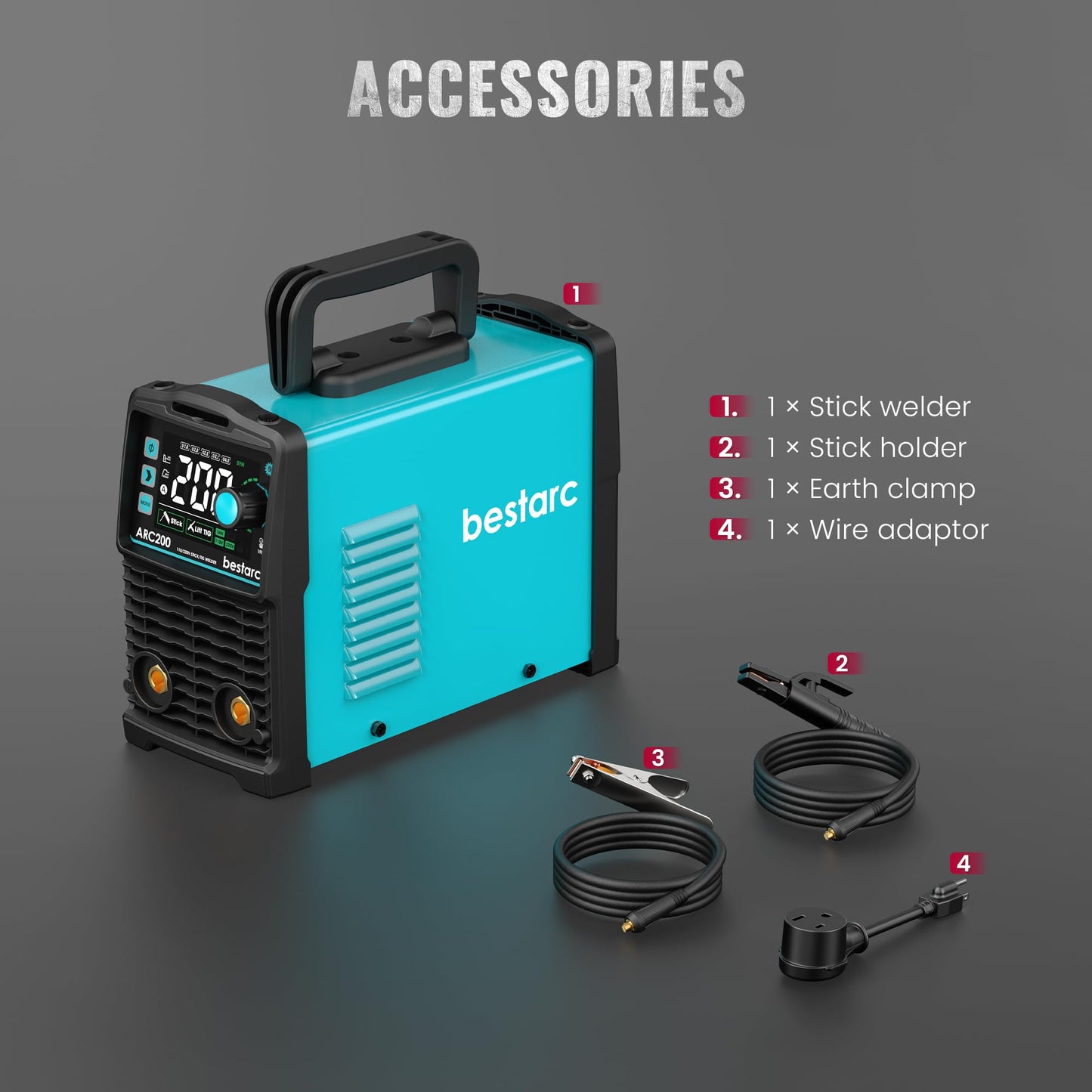 bestarc Stick Welder, 200Amps Large LED Display ARC/Lift TIG Welding Machine, 110V/220V Dual Voltage, IGBT Inverter Synergic Control Portable MMA Welder Machine with Hot Start, Arc Force and VRD