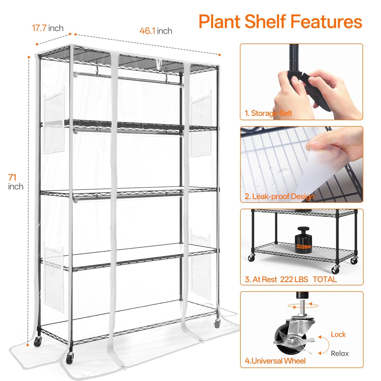 Bstrip Indoor Greenhouse with Grow Light, Plant Shelf with 4 Pack T8 Full Spectrum Plant Lights and Cover, mini Greenhouse for Indoor Plant, Seed Starting, Seed Tray, (47.2" L x 17.8" W x 71" H)