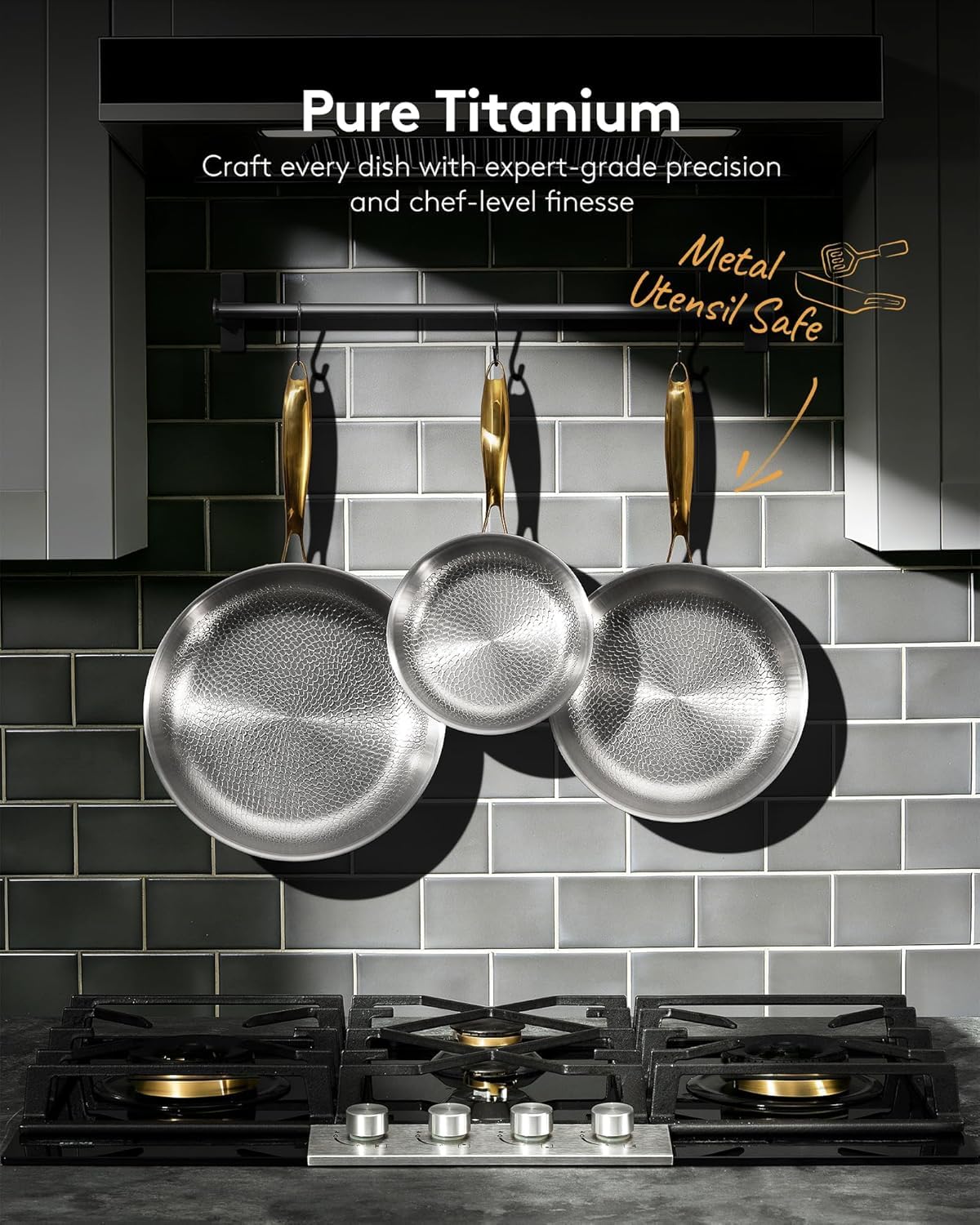 Titanium Pans for Cooking | 12 Inch Pure Tagine Titanium Skillet with Lid | Hammered Chef-Grade Design | PFAS/PFOA/PTFE-Free | Induction & Oven-Safe, Dishwasher Safe