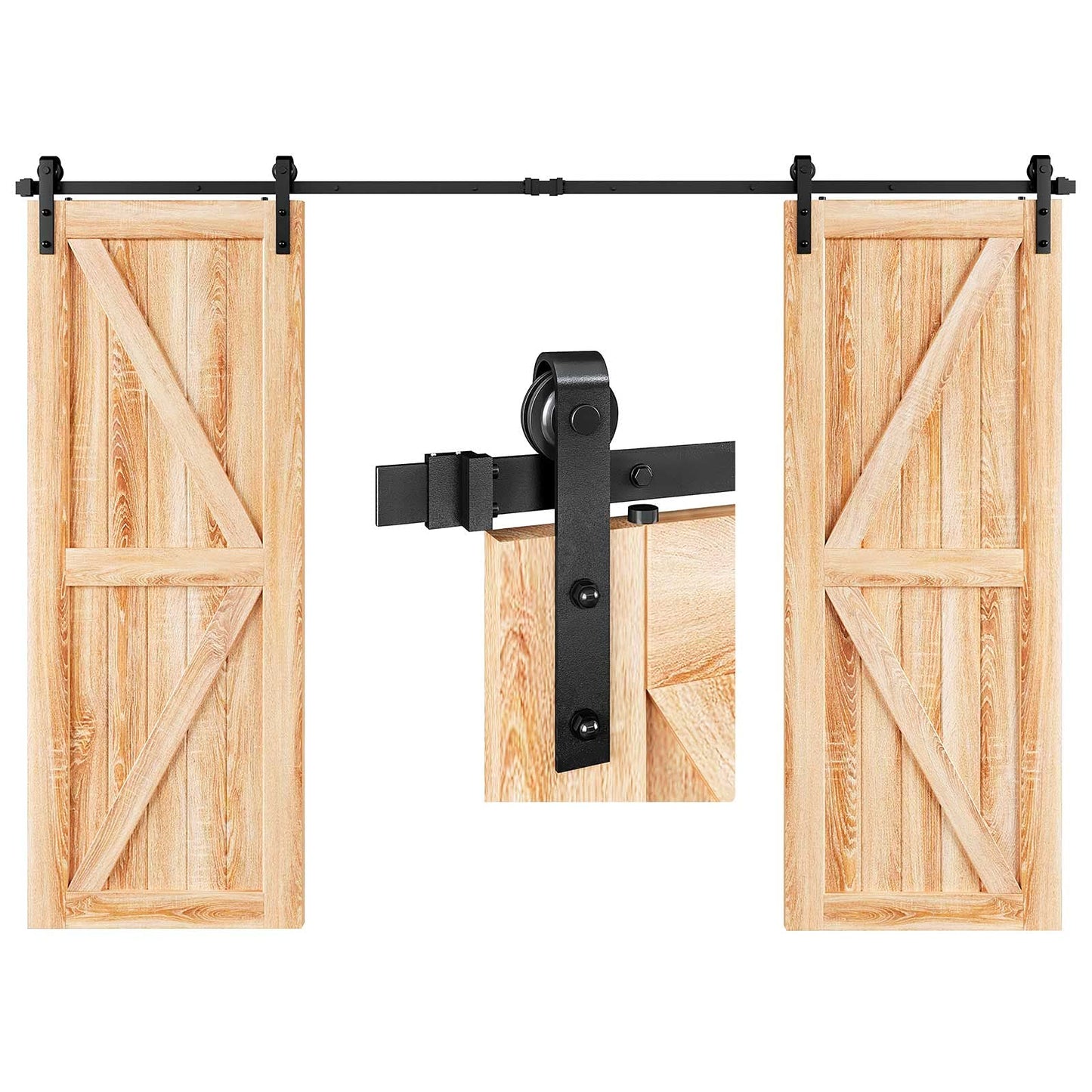 EaseLife 12 FT Double Door Sliding Barn Door Hardware Track Kit,Basic J Pulley,Heavy Duty,Slide Smoothly Quietly,Easy Install (12FT Track Kit for Double 36" Wide Door)