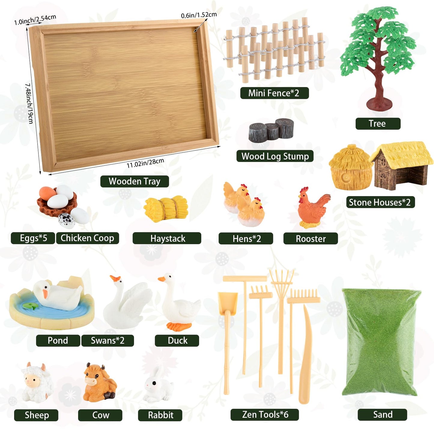 31 Pcs Zen Garden Kit for Desk, Mini Zen Sand Garden with Wooden Tray & Rake, Japanese Gift Set for Home, Office Desk Decor
