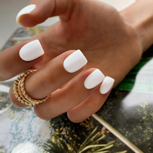Solid White Press On Nails Short Square, Natural Gel Nails Glue on Fall Colors 2025 Trendy Acrylic Nails Press ons Featured Protective Coat Thick Reusable Fake Nails 24Pcs Short Coffin Nails