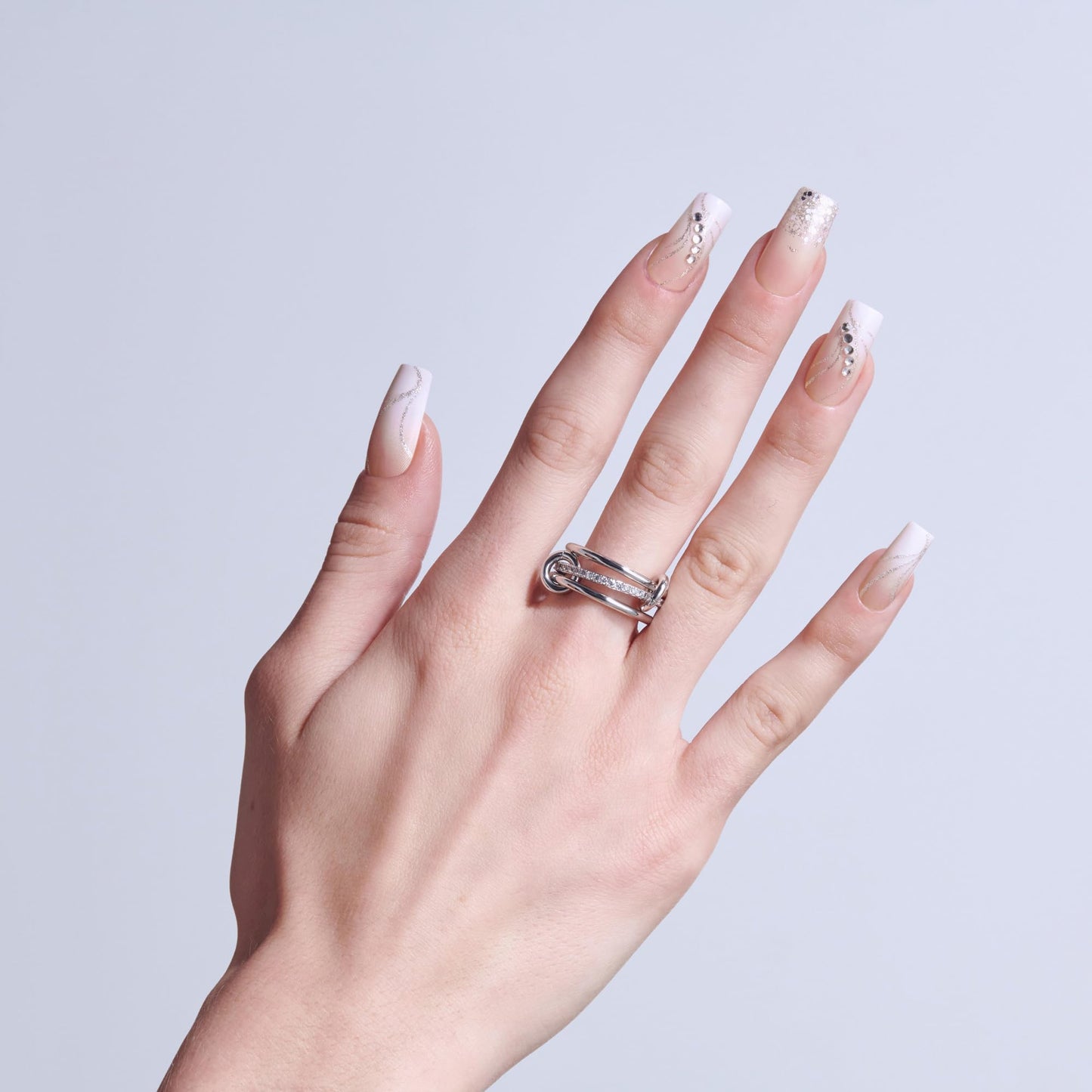Kiss Glam, Press On Nails, Nail glue included, 'Wrapped in Beauty', Pink, Long Size, Square Shape, Includes 32 Nails, 2g Glue, 1 Manicure Stick, 1 Mini File