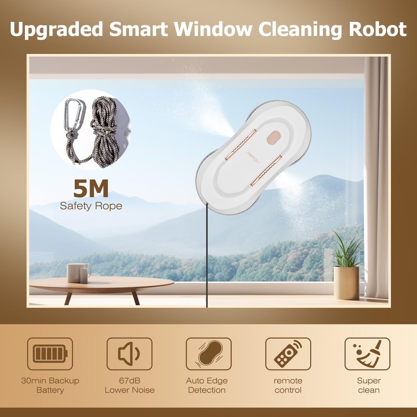 CHOVERY CL3 Window Cleaner Robot with Dual Water Spray Automatic Window Cleaning Washer Robot with Remote Control 3000Pa Suction Glass Cleaning Cleaner for Vertical Surface/Glass/Door