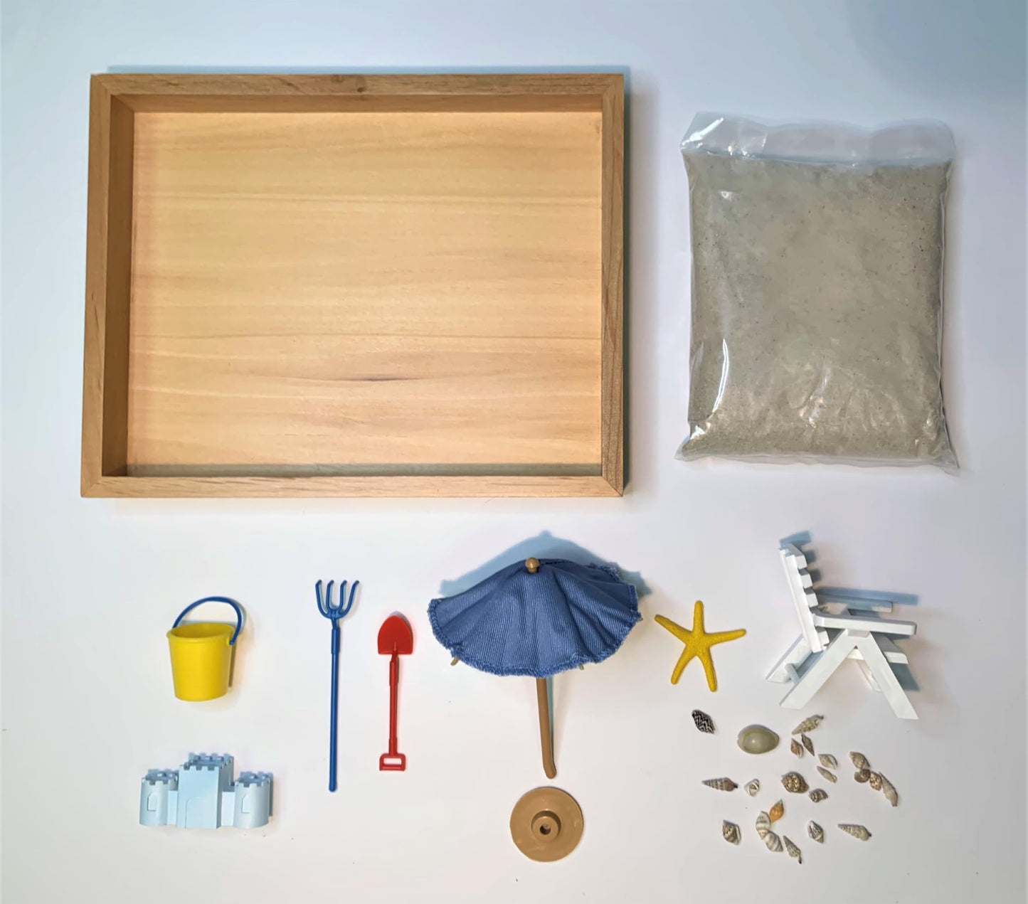 Executive Sandbox - Beach Themed Zen Garden - Desktop Stress Relieving Office Decor - Includes 8” x 10” Hardwood Sandbox, 8 Seaside Accessories, and Ultra-Fine Sand