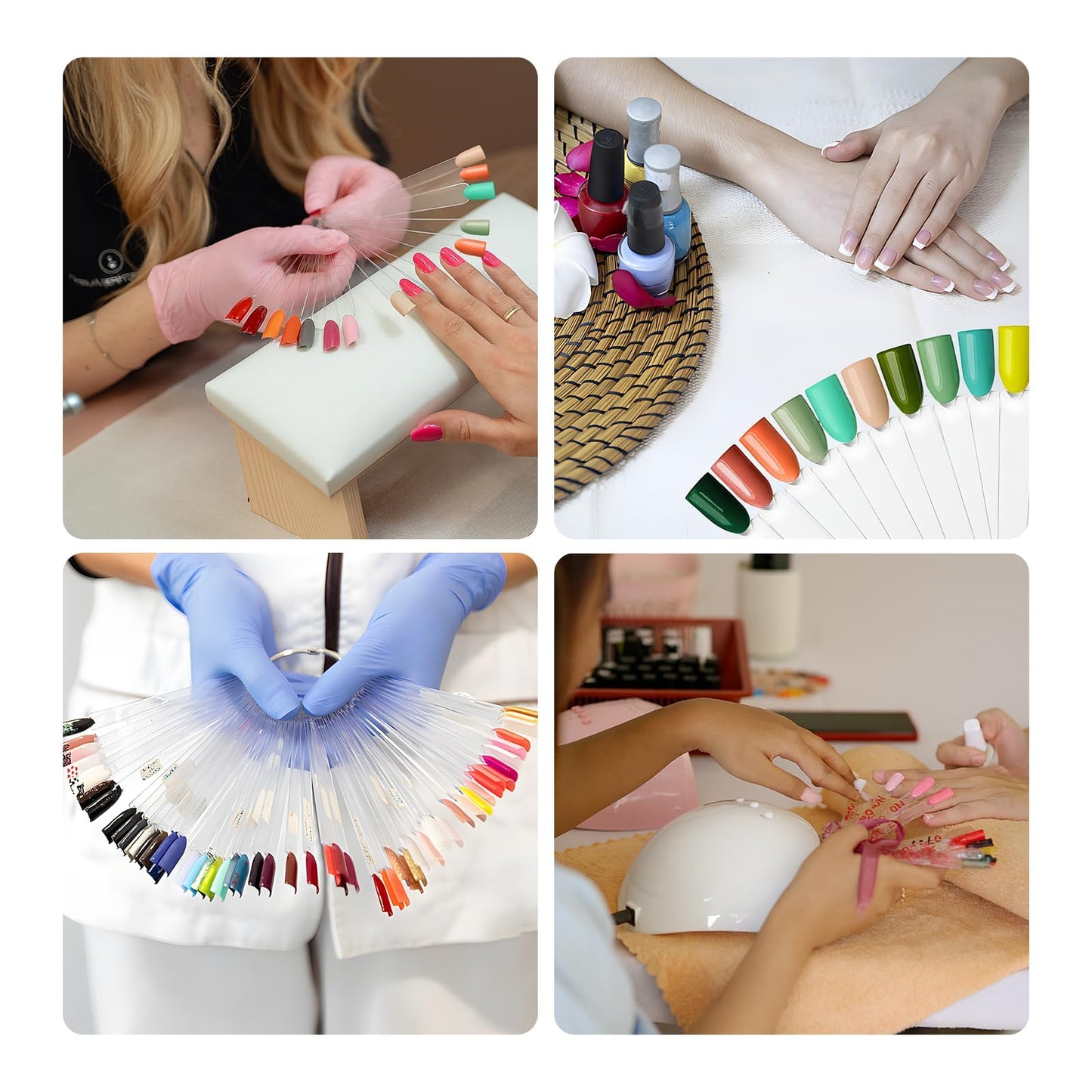 200 PCS Nail Swatch Sticks, Clear Plastic Nail Color Swatches with Metal Ring, False Fake Nail Art Tips Sticks for Gel Polish Display,Practice(Square Nail Sample Fan)