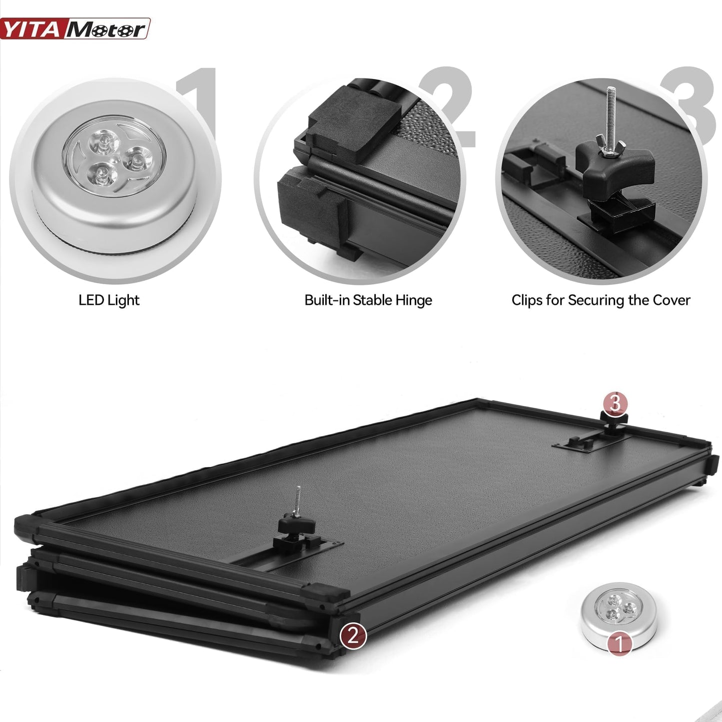 YITAMOTOR FRP Hard Tri-Fold Truck Bed Tonneau Cover Fits for Toyota Tacoma 2024 2025 2026 6 ft Bed with Deck Rail System (Excl. Trail Edition)