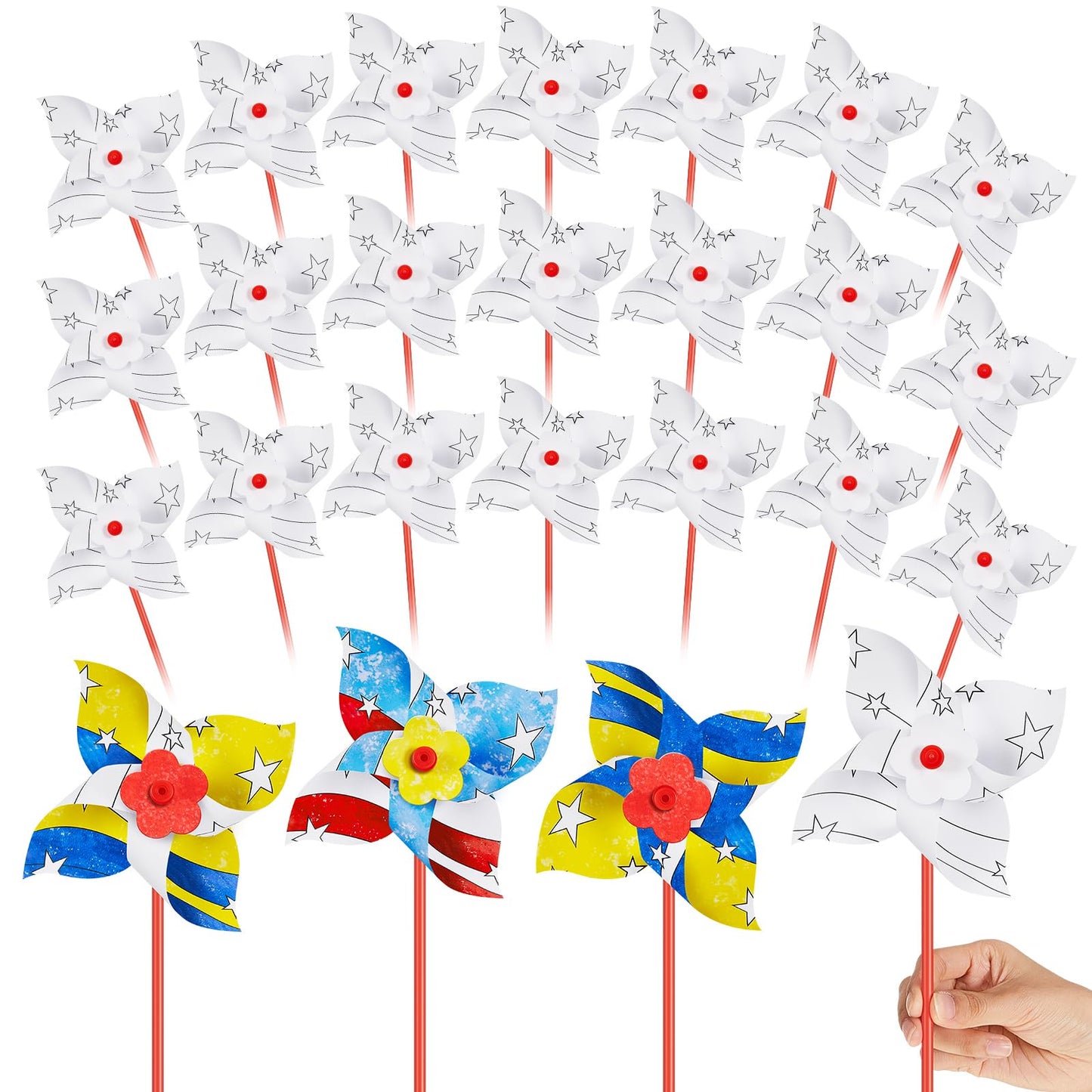 50 Pcs 4th of July Decorations DIY American Flag Pinwheels, Patriotic Craft Bulk, Blank Paper Pinwheels for Independence Day, Memorial Day July of 4th Party Supplies Activity