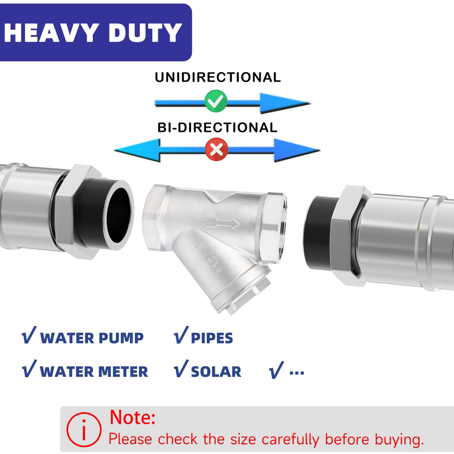 Industrial Plumbing Y Strainers NPT Female 2-1/2", Heavy Duty 304 Stainless Steel Y-Strainer, Y-Shaped Filter Valve Connector with 80 Mesh Screen to Remove Excess Impurities for Water Oil Gas DN65