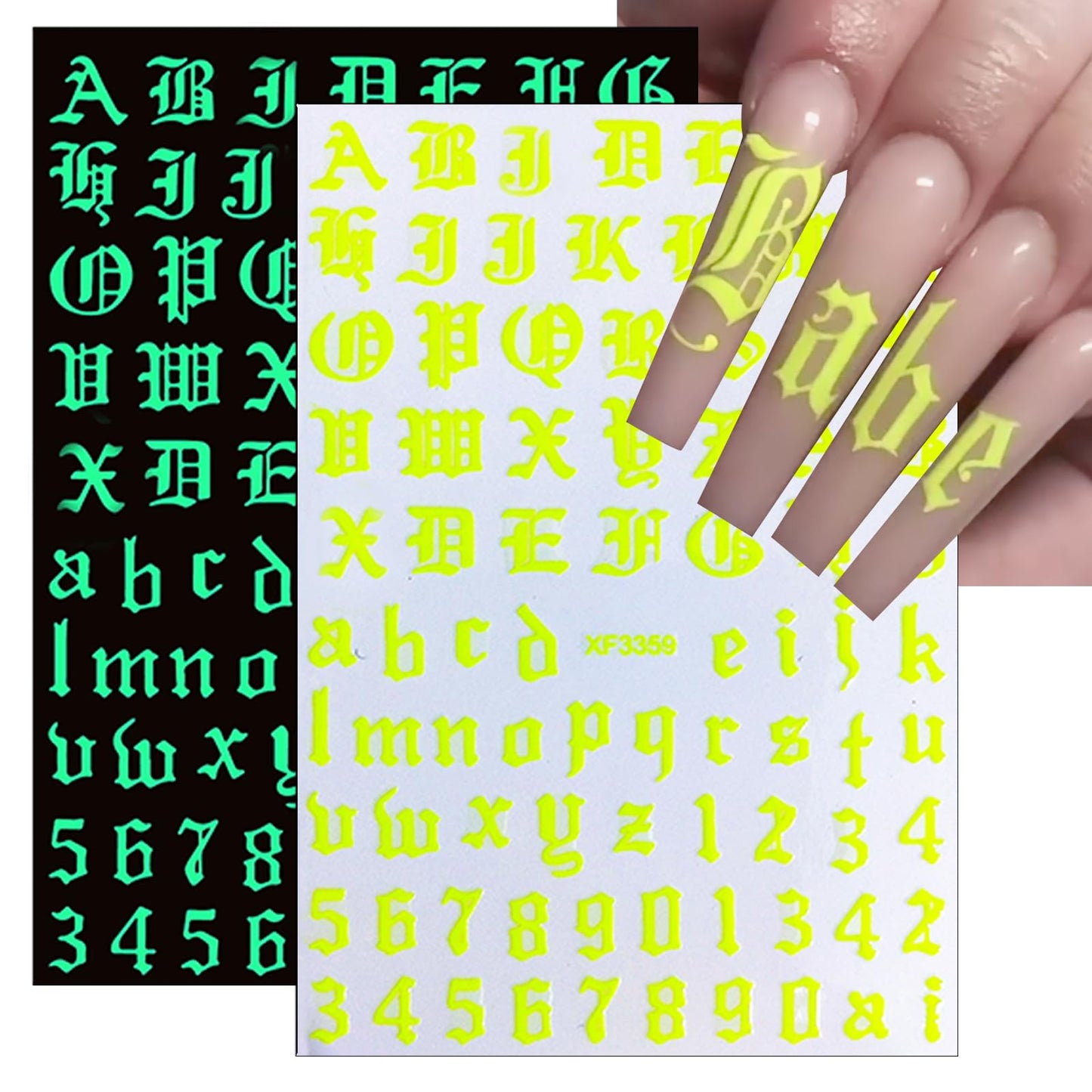 8 Sheets Old English Nail Sticker 3D Self-Adhesive Pegatinas Uñas Old Alphabet Nail Decals Gold Silver Black White Number Font Letters Metallic Holographic Alphabet Design Nail Art Supplies for Women