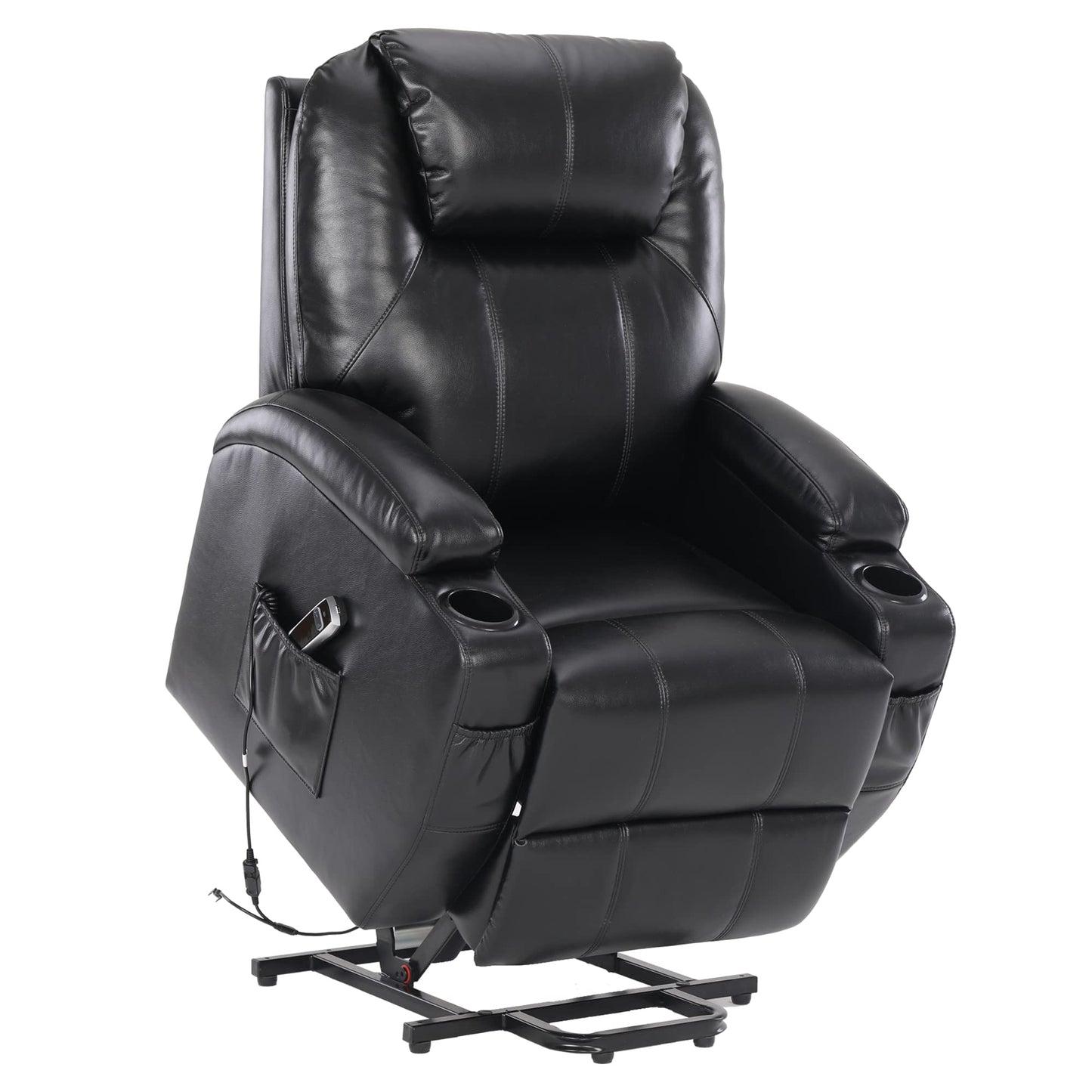 S*MAX Lift Chairs Recliners for Elderly Power Recliner Chairs Full Air Leather Electric Recliner Chairs Side Pockets USB Charge Port and Remote Control Power Lift Recliners Black