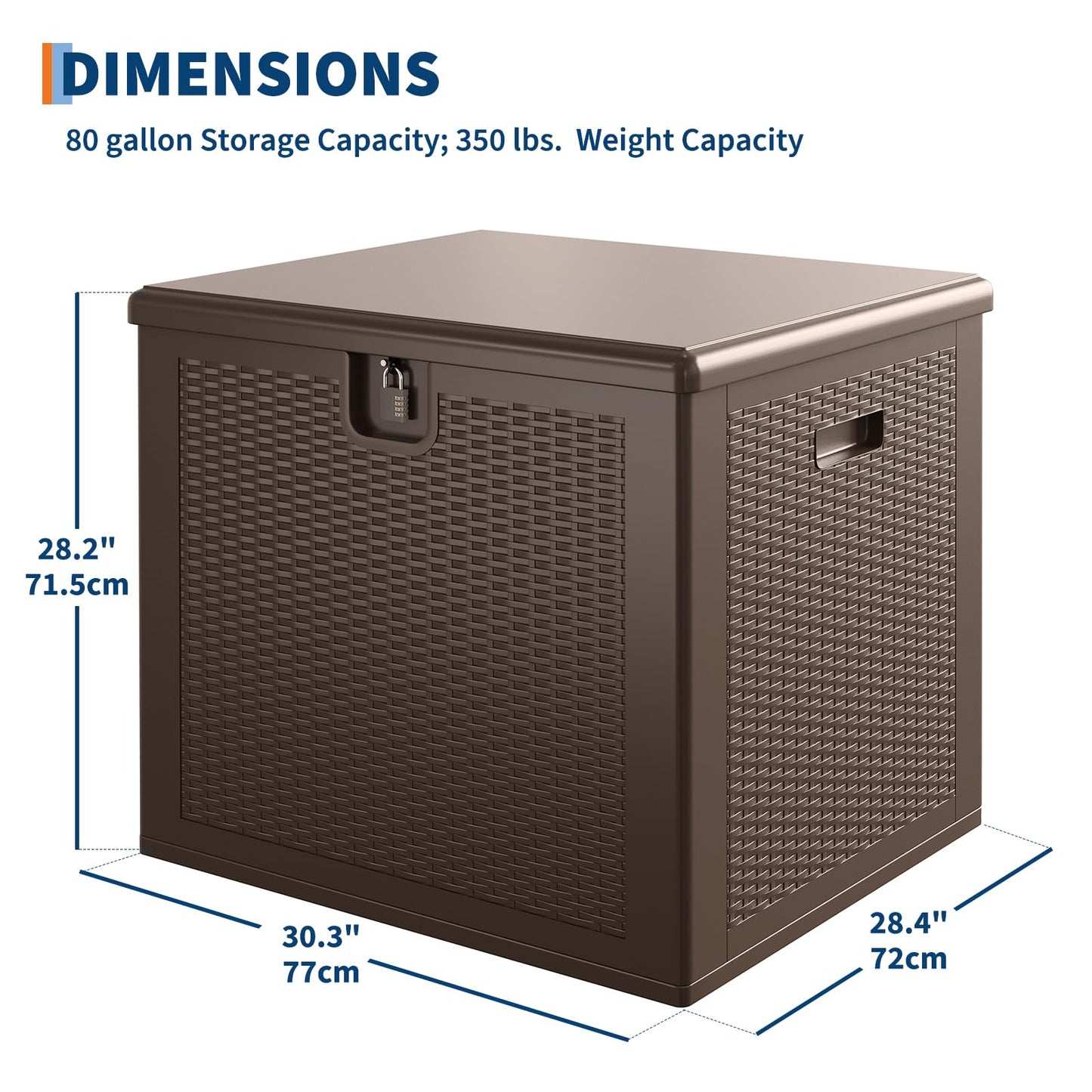 GarveeLife 80 Gallon Outdoor Storage Box, Large Resin Deck Box with Hydraulic Air Rod, Weatherproof & Lockable Outdoor Storage Bin for Patio Cushions, Garden Tools, Pool Supplies, Porch, Brown