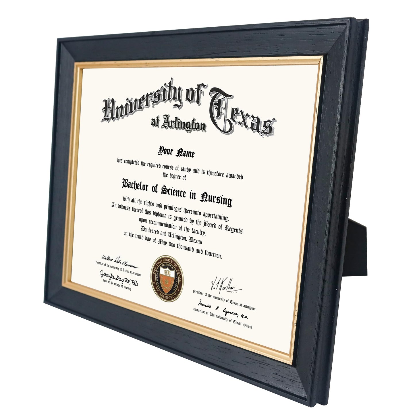 GMFrames 8.5x11 Wood Diploma Frame, Tempered Glass, Rustic Black Finish with Gold Trim
