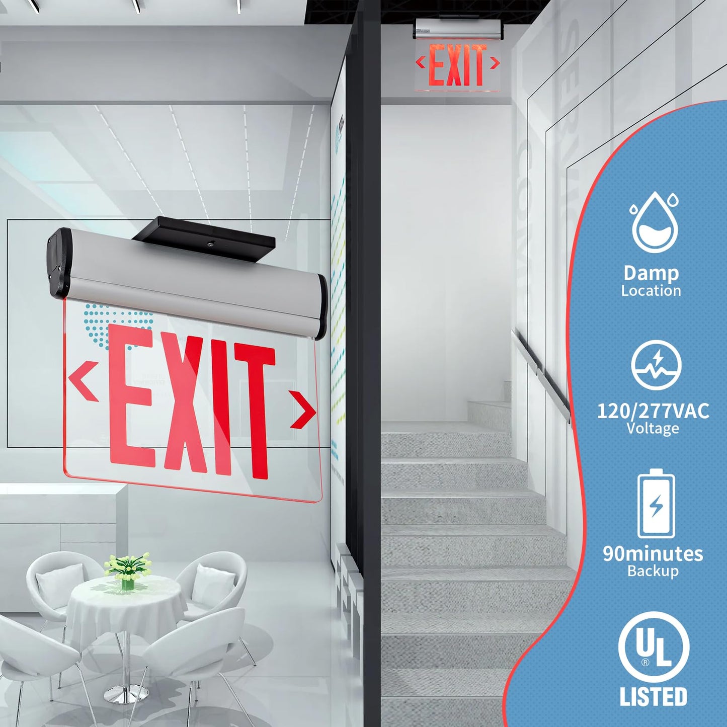 TANLUX Red Exit Signs for Business, Double Sides LED Edge Lit Exit Sign, UL 924, Hardwired Emergency Exit Lights with Battery Backup, Aluminum Housing with Rotating Acrylic Mirror Panel, AC 120/347V, 4 Pack