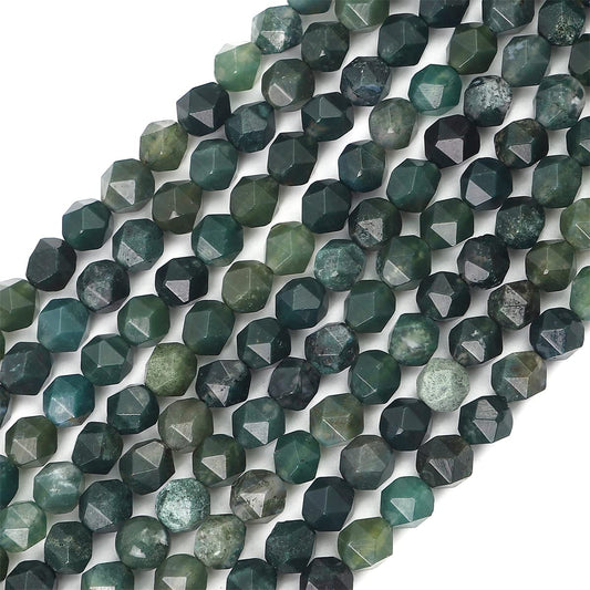 BEADIA Faceted Natural Moss Agate Stone Round Beads 6mm 36cm/Strand for Jewelry Making