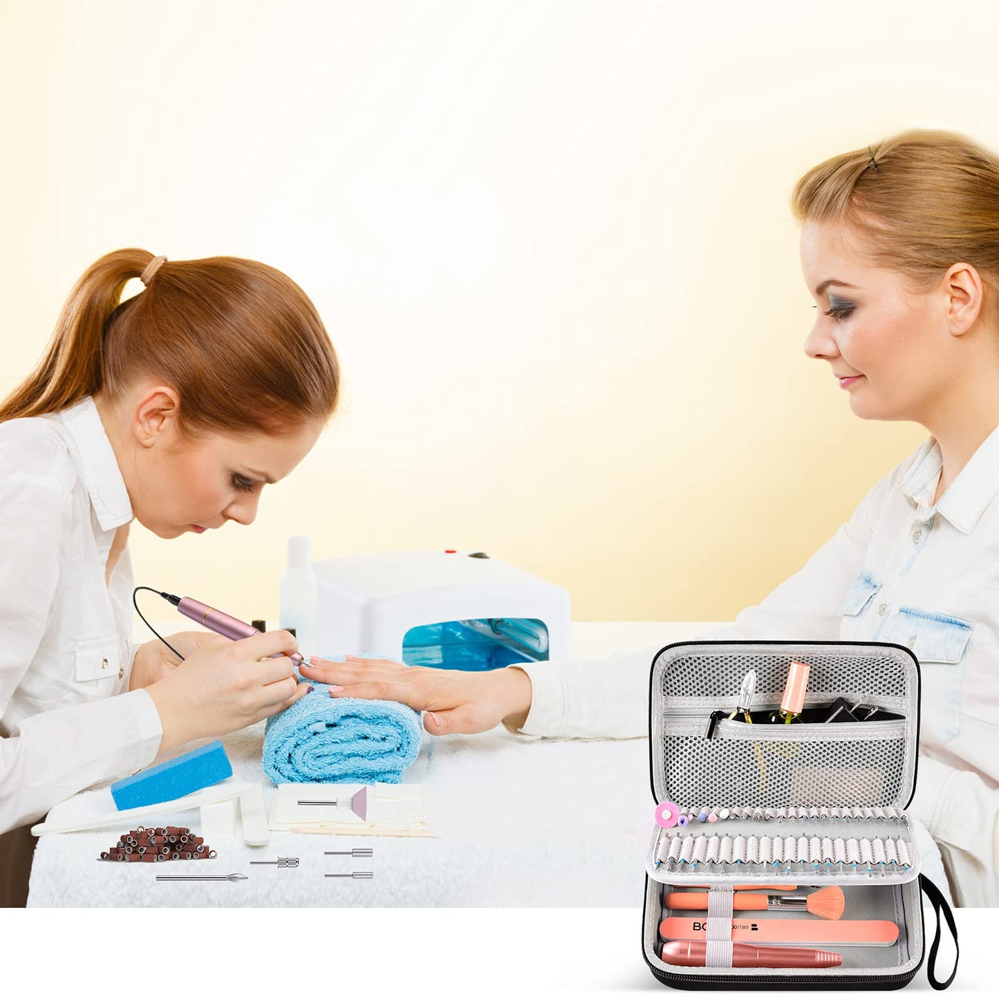 ALKOO Nail Drill Kit Case, Acrylic Nail Drill Bits Holder Container, Electric Nail Drill Kit Organizer Storage Bag Only (Black)