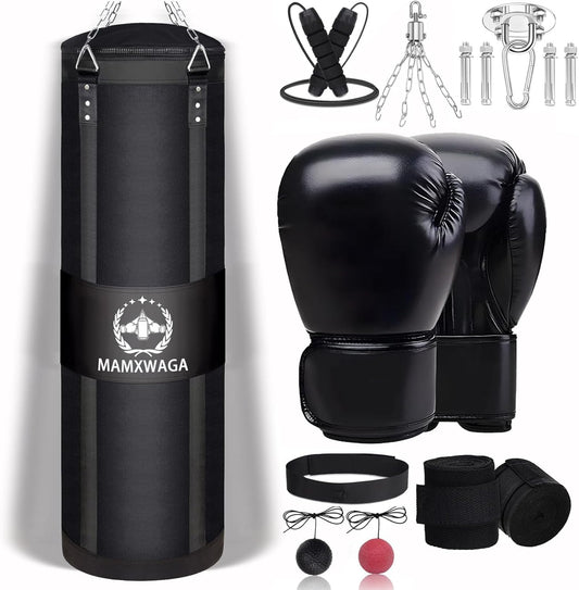 Mamxwaga 4FT Canvas Punching Bag for Adults, Hanging Boxing Heavy Bag with 12oz Gloves for Kickboxing Muay Thai Max Load-Bearing 180 Lbs(Unfilled)