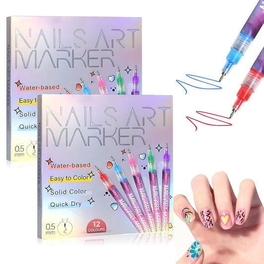 12 Colors Nail Art Pens Set, New Nail Art Markers for Gel Nails, DIY Nail Art Pens for Painting Nails, Waterproof and Quick-drying Nail for DIY Nails Art Design Manicure Tools (24 Colors)