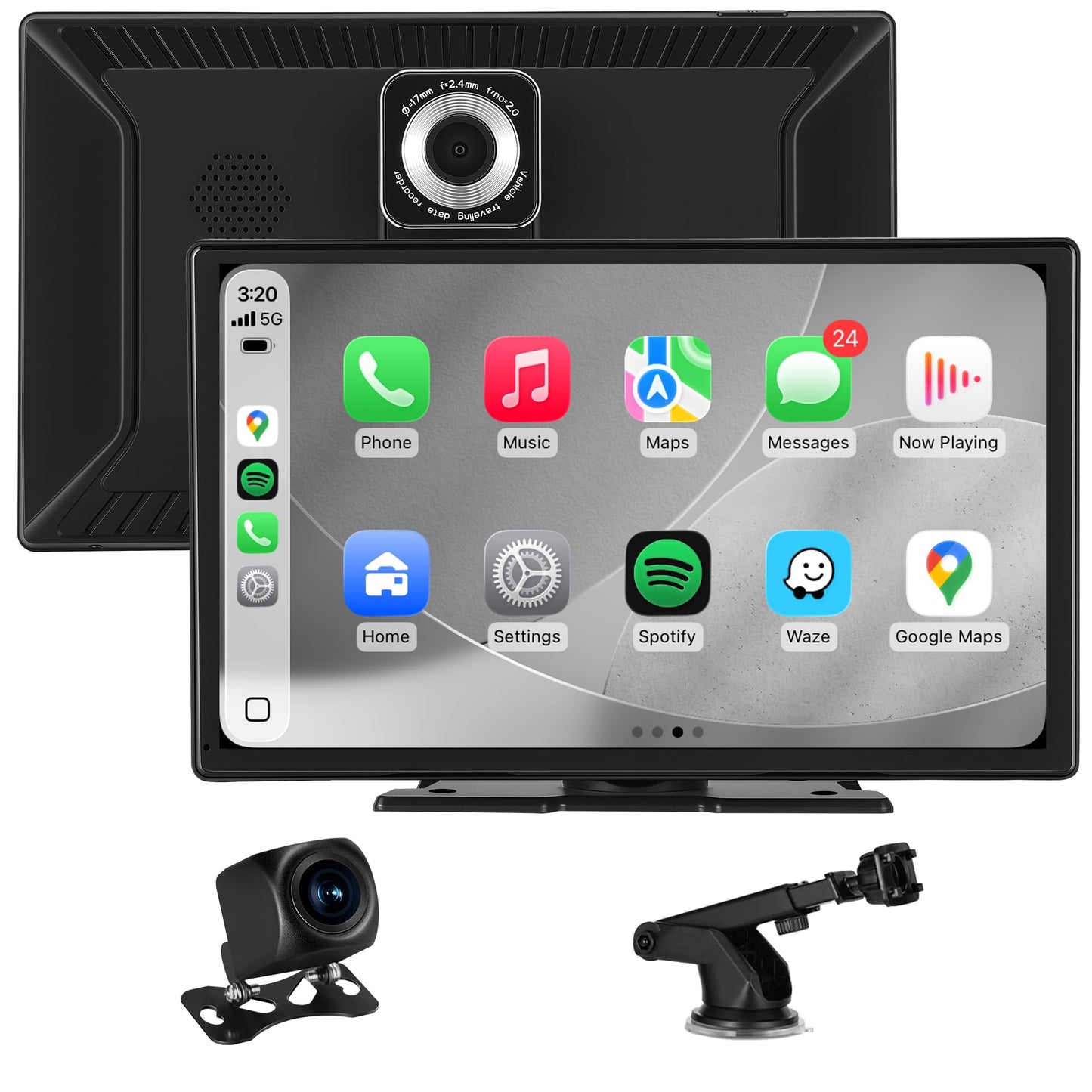 Stihoze 9'' Wireless CarPlay Screen for Car, Apple Car Play & Android Auto Car Stereo HD Touchscreen with 4K Dash Cam & 1080P Backup Camera, GPS Navigation & Mirror Link, for Most Vehicles