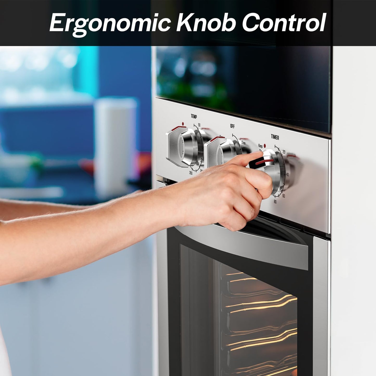 Empava 24 Inch Electric Single Wall Oven in Stainless Steel, 4 Cooking Modes with Mechenial Knob Control, 2.5 Cu.ft, 2950W