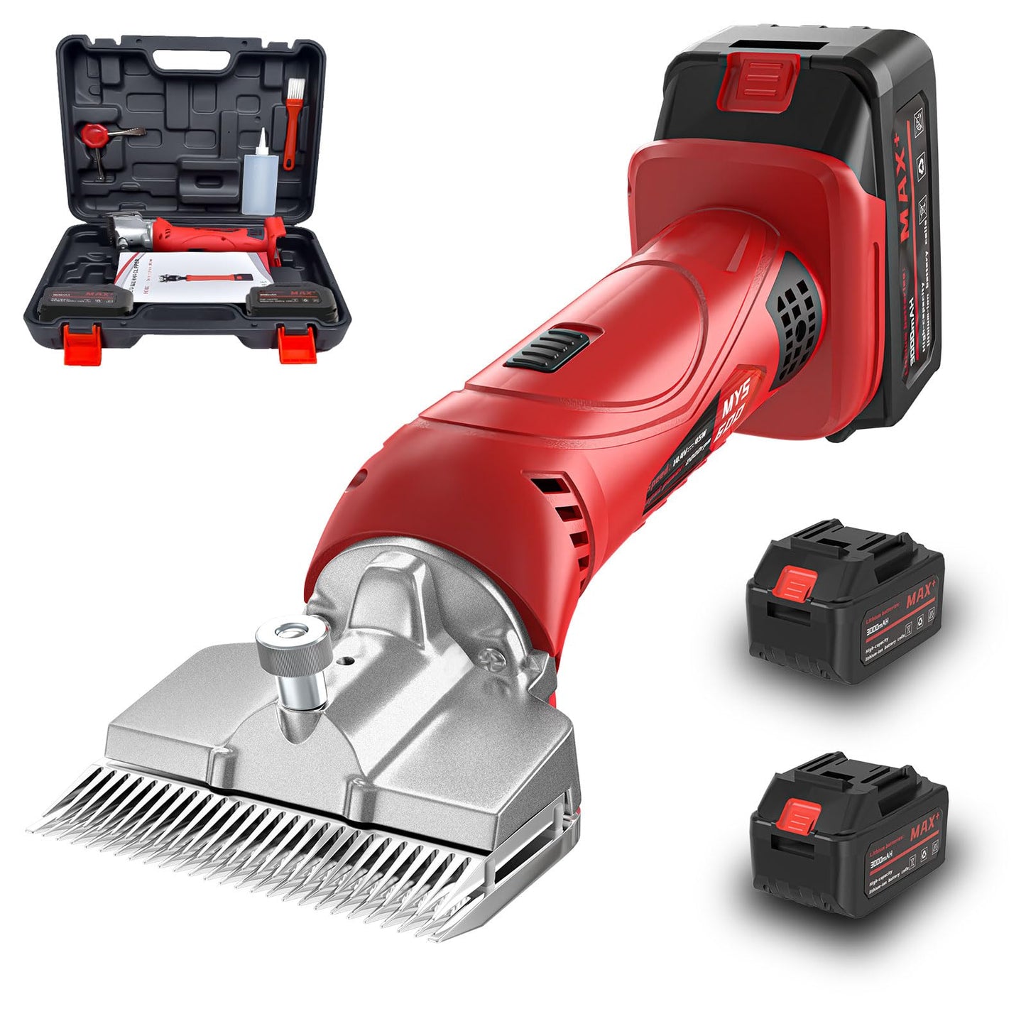 Vkdemer Cordless Horse Clippers,500W Heavy Duty Horse Grooming Clippers with 2 PCS Rechargeable 3000mAH Lithium Battery,6 Speed Professional Horse Grooming Kit for Thick Coat Animals