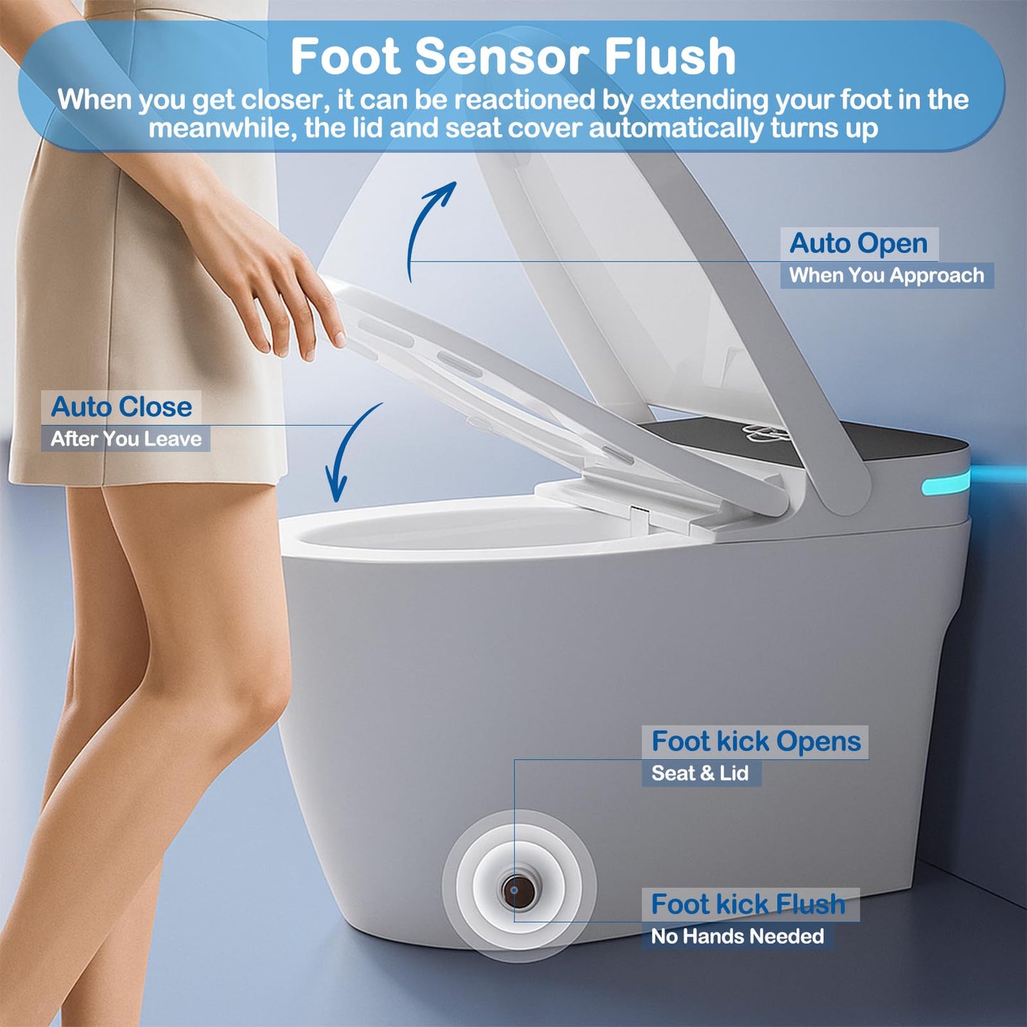 Smart Toilet with Bidet Built in, One Piece Bidet Toilet with Heated Seat and LED Display Night Light, Emergency Flush, Foot Sensor, Artistic Lighting, Smart Heated Seat, Foam Dispenser,Tank Built in