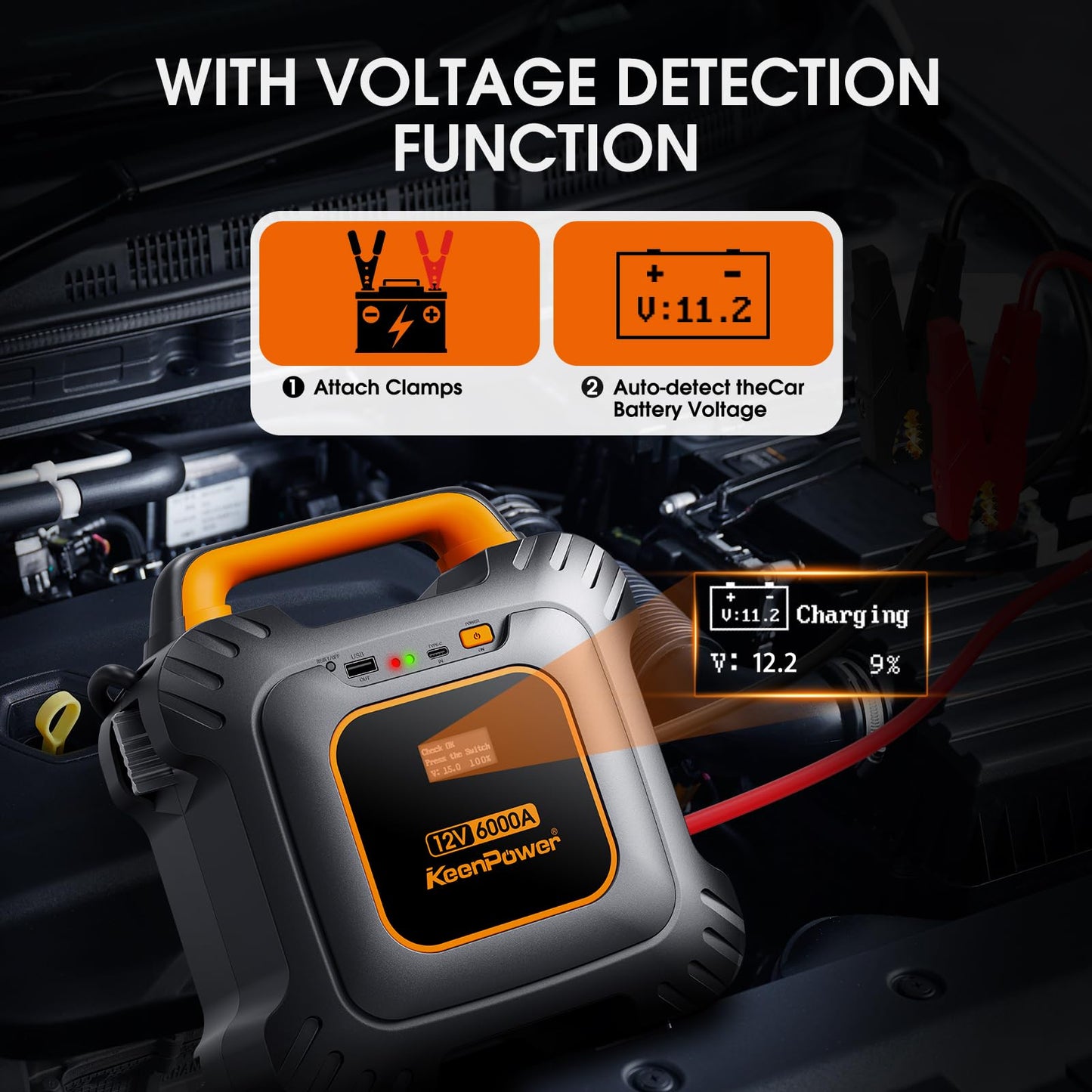 KeenPower 6000A Super Capacitor Battery-Less Jump Starter, Built-in 6 * 3000F Supercapacitor, No Traditional Battery