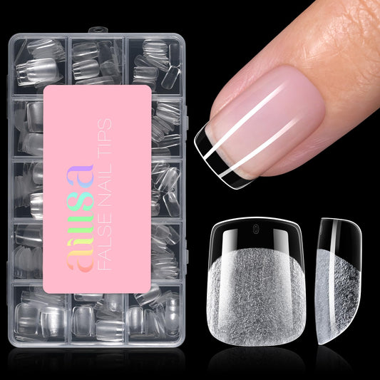 AILLSA Extra Short Square Nail Tips - 15 Sizes 240pcs Half Matte False Nail Tips Pre-shaped Short Nails Tips, Acrylic Fake Press on Gelly Tips for Gift