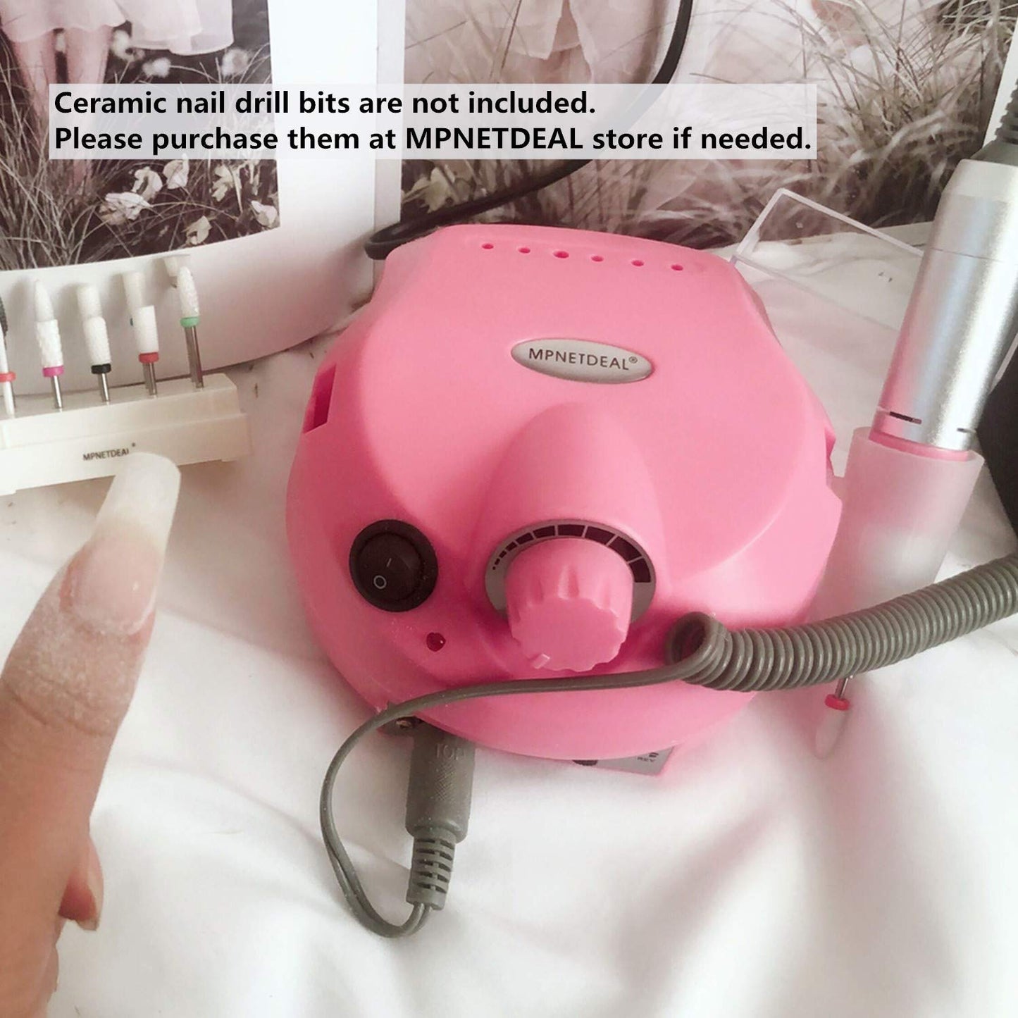 MPNETDEAL Electric Nail Drill Efile Professional Nail Drill Machine 30000RPM Tools for Acrylics Nails Natural Nails with Foot Pedal Ideal for Gel Nail at Home use or Nail Salon (Pink)