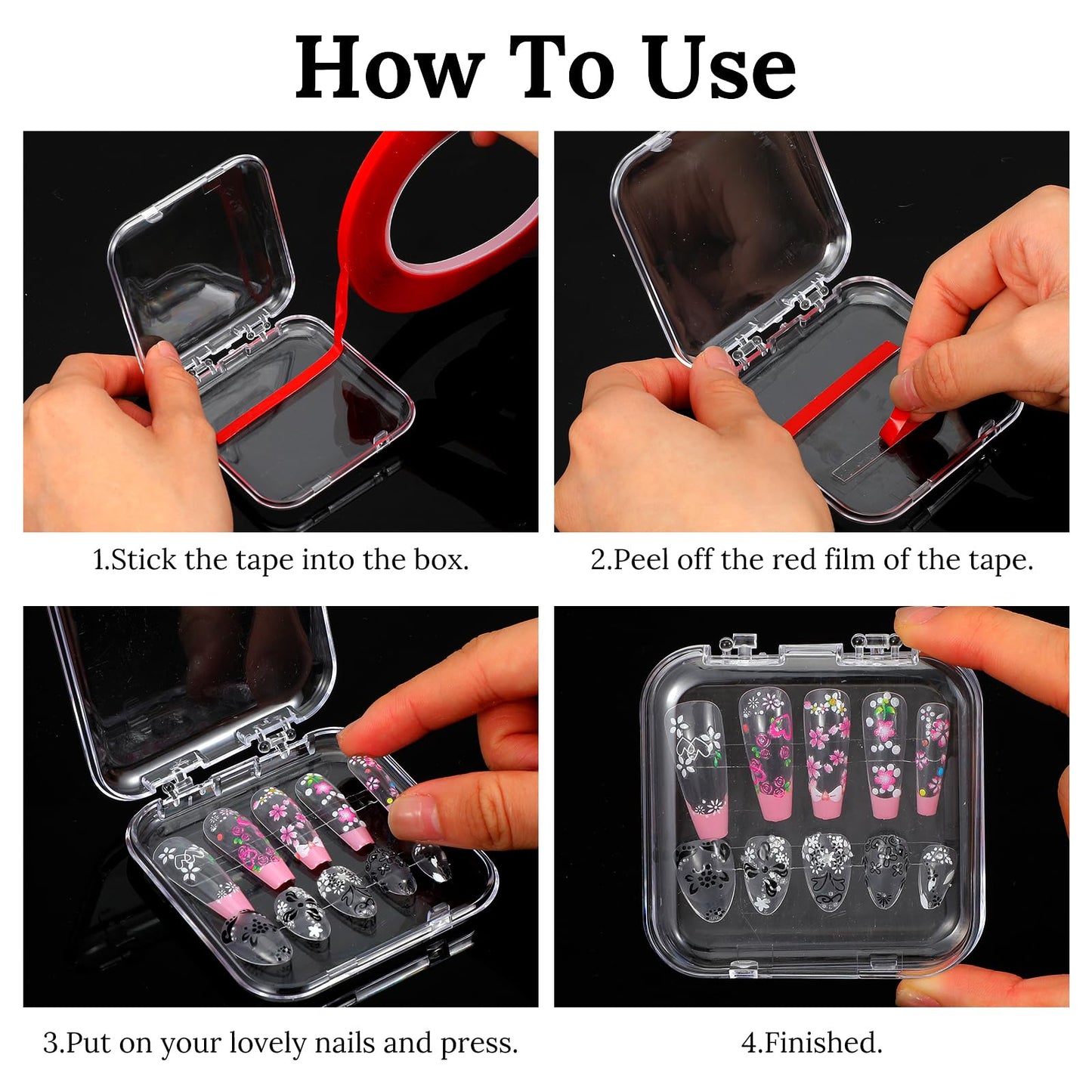Molain 40 Pcs Clear Press on Nail Packaging Boxes Case with 10M Tape, Plastic Fake Nail Display Organizer Container for Storage Salon Business Jewelry 2.95x2.95 Inch