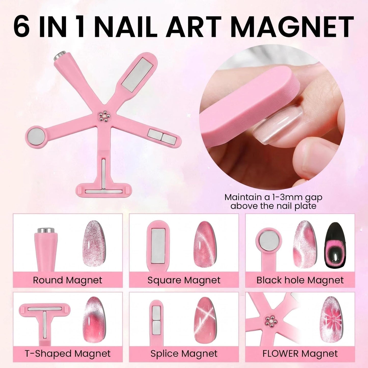 2Pcs Cay Eye Magnet Kit,9 in 1 Gel Nail Polish Magnets for Nail Art, Salon & Home DIY for Strong Magnetic Nail Design Tools