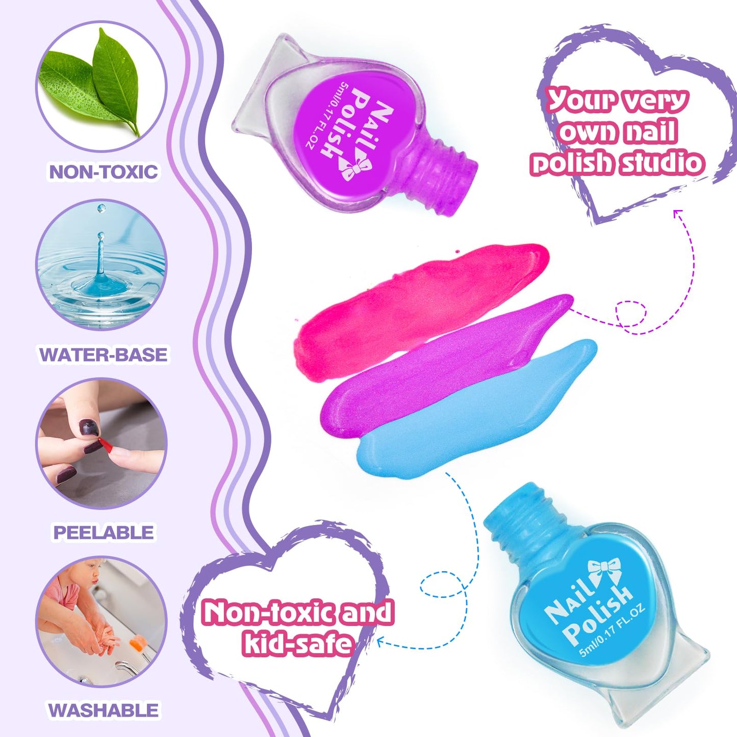 Ylovetoys Kids Nail Polish Set for Girls, Nail Art Kit for Kids Ages 7-12, All-in-One Nail Dryer Salon with Press On False Nails, Non-Toxic Polish, Stickers, DIY Decorative, Gift Toys for Girls