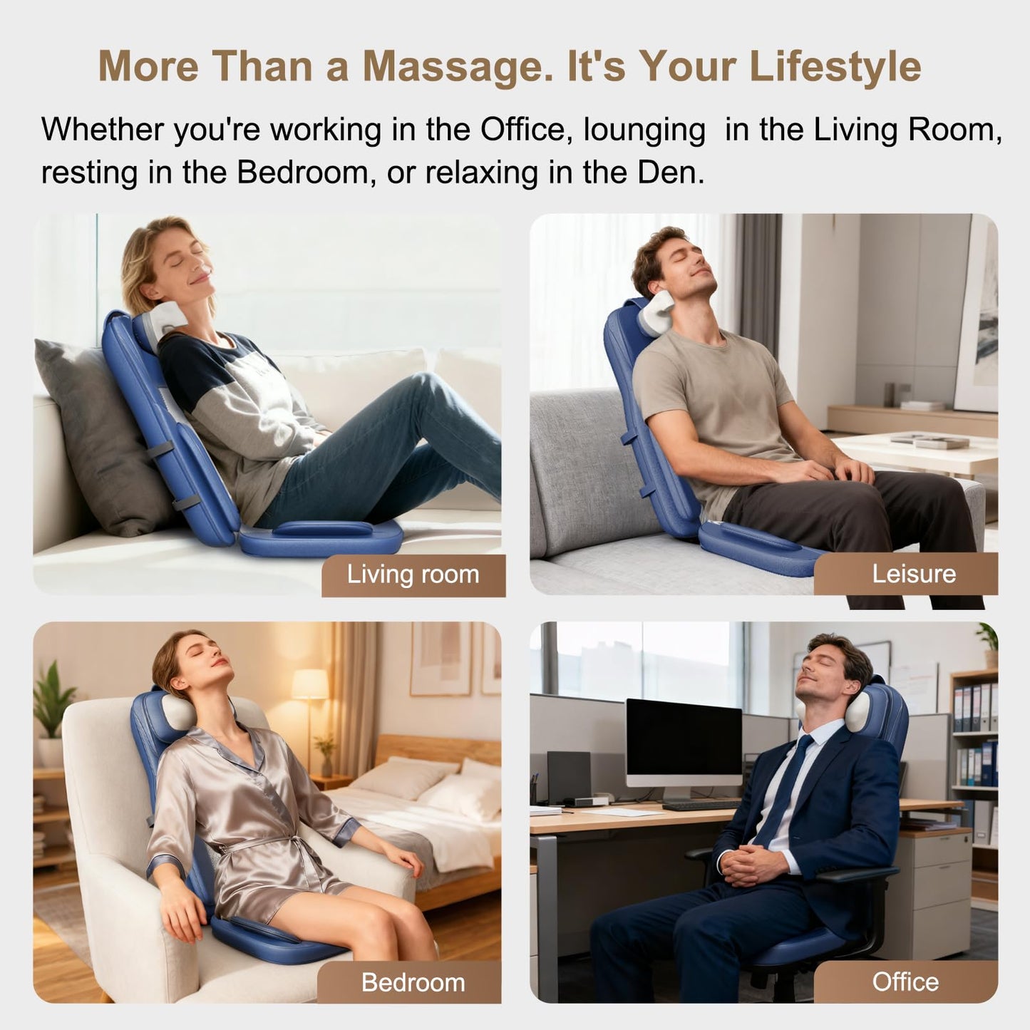 Rainwolf Shiatsu Neck and Back Massage Cushion with Heat - 4D Deep Tissue Kneading Full-Back Massager for Relief Fatigue, Adjustable Intensity & Height, for Office Chair & Home