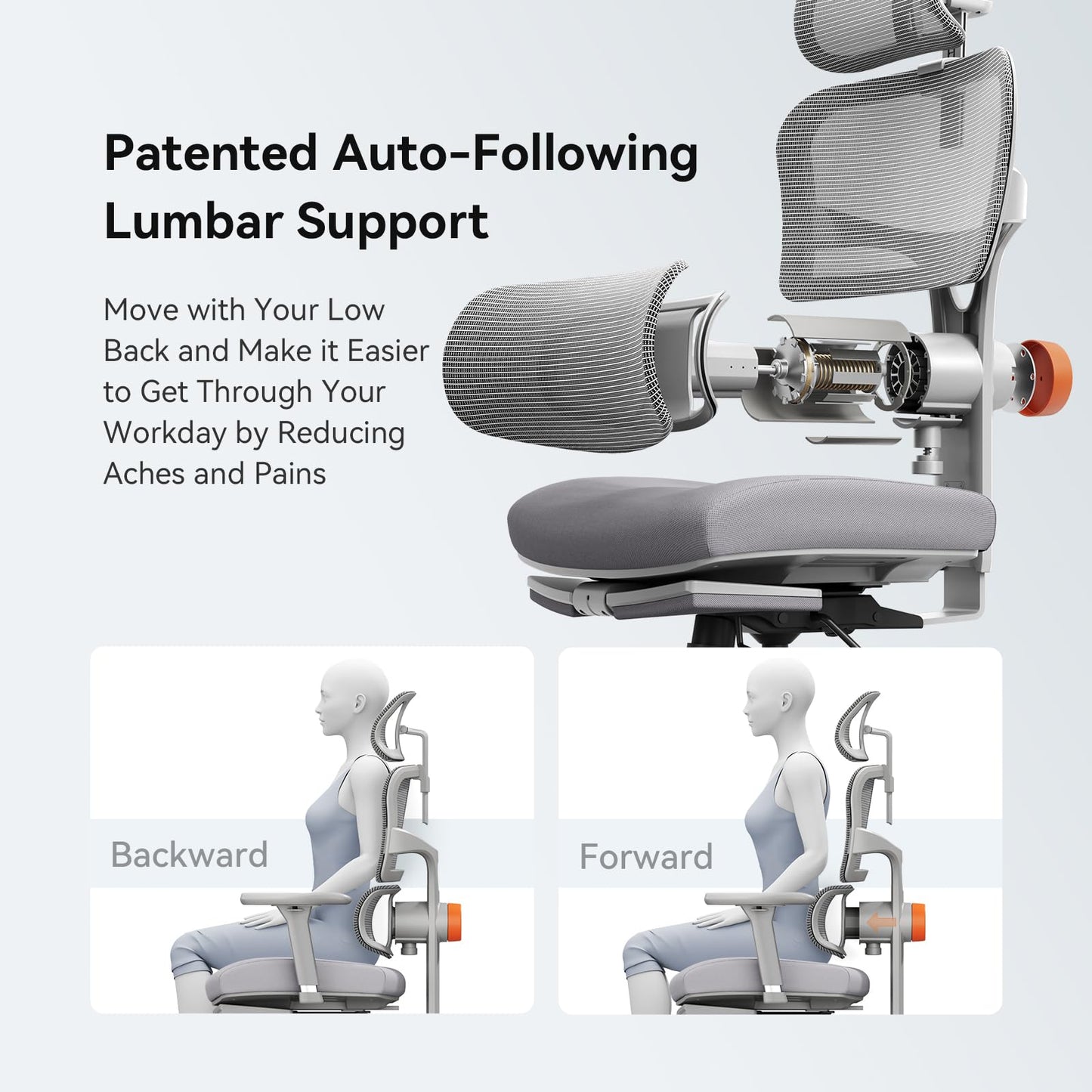 Newtral Office Chair Ergonomic - Home Office Desk Chair, Big and Tall Office Chair, Auto-Following Lumbar Support for Back Pain, Adjustable Seat Depth and Height (with Footrest, Gray)