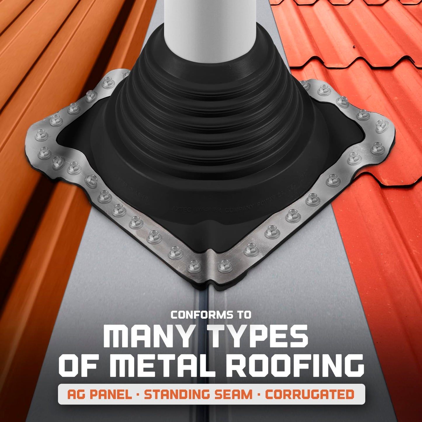 Fasteners Plus Maxi Square EPDM Metal Roof Pipe Flashing Boot (Made in USA), Fits 12” - 28-1/2” Pipe OD, Black Metal Roof Boot for Extra Large Pipes