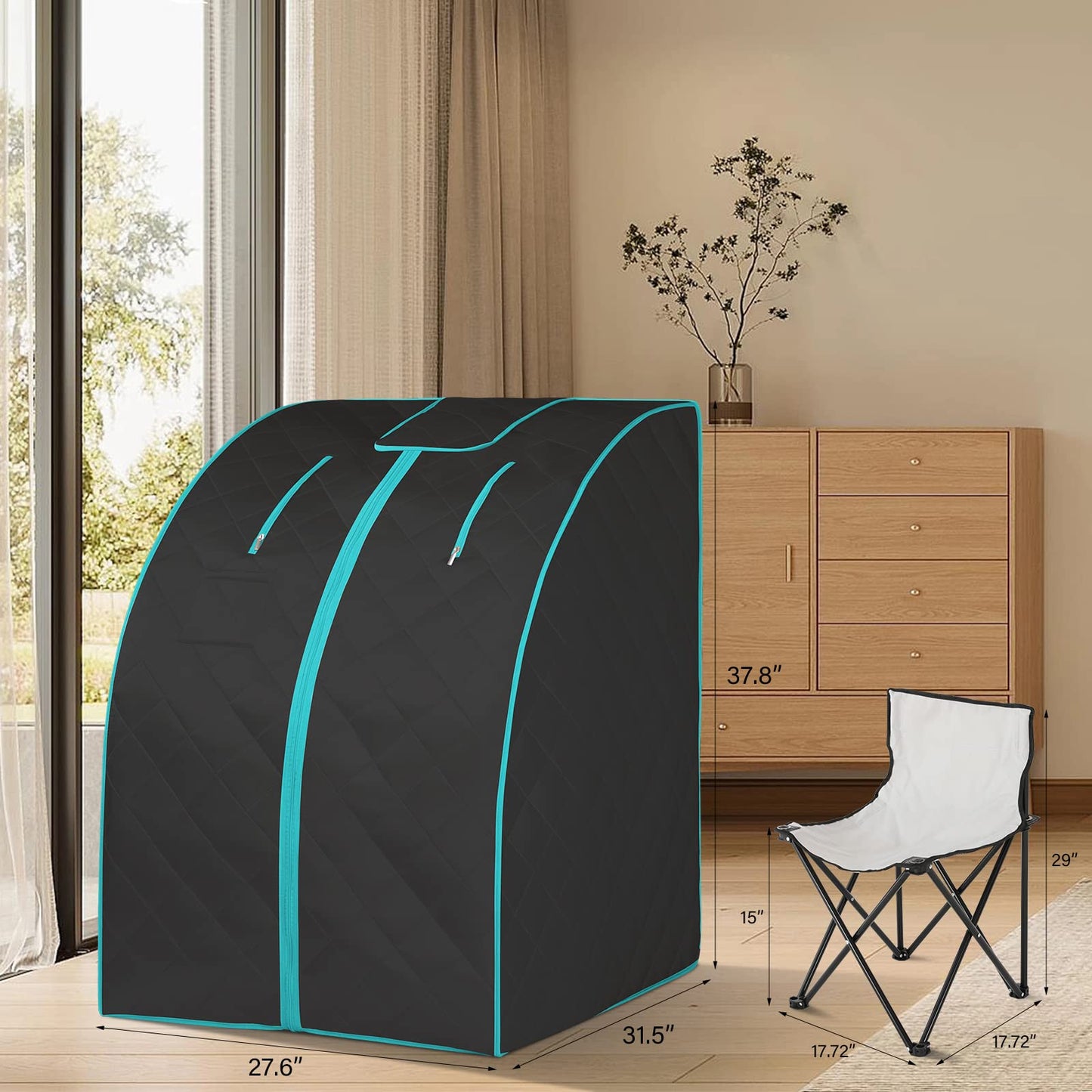 Smartmak Far Infrared Sauna, Full Body One Person Portable SPA Set with Time & Tempreture Remote Control, Heating Foot Pad and Foldable Reinforced Chair (L 27.6’’ x W 31.5’’ x H 37.8’’) - Black