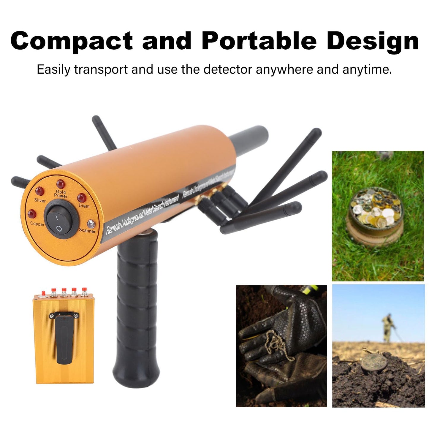 Gold Detector Underground, Ground Penetrating Metal Detector, Metal Pinpointer, 30m Depth 1200m Range 6 Antenna Accurate Finding Gold Detector