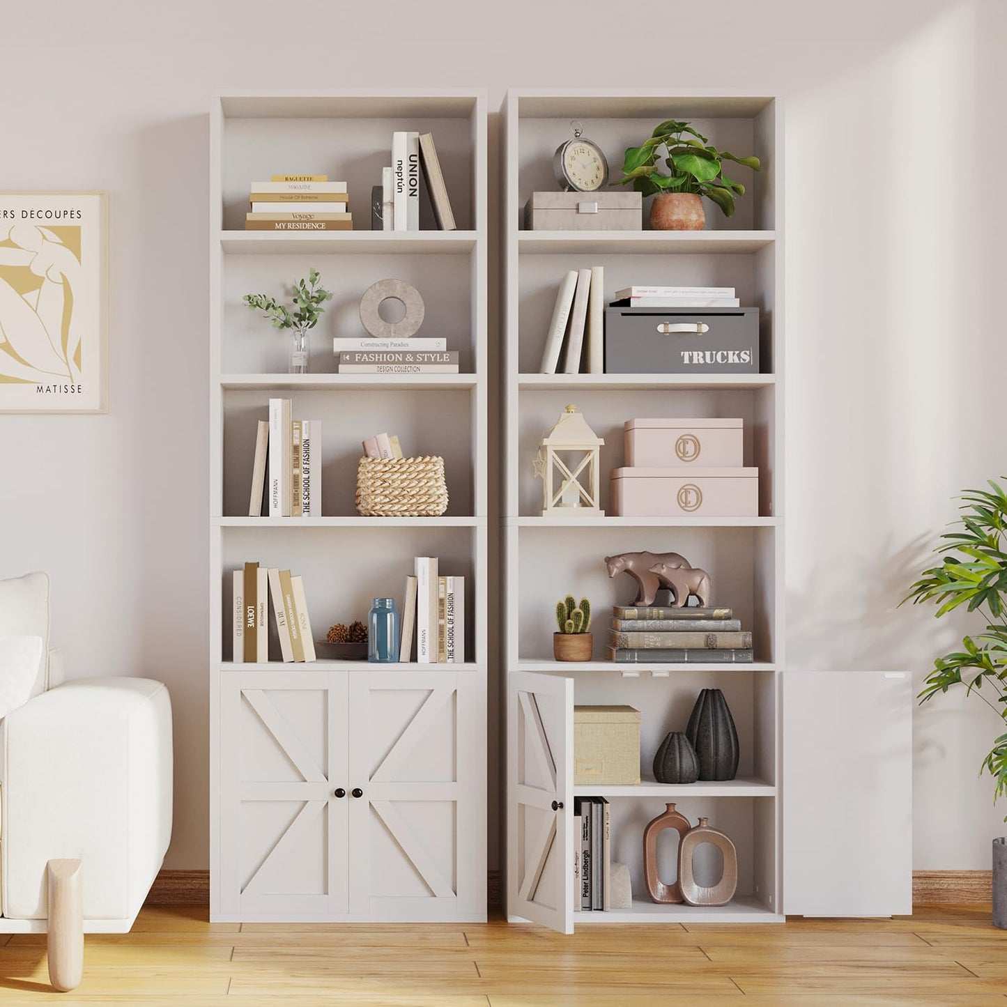 OneBlis 71.5" Bookshelf Set of 2, 6-Tier Bookcase with Cabinet Doors, Tall Display Shelves with Storage for Home Office, Living Room
