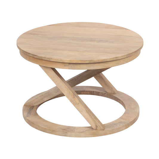 Kate and Laurel Aja Bohemian Round Mango Wood Coffee Table, 26 inch Diameter, Light Natural, Decorative Geometric Modern Coffee Table for Hosting, Storage, and Living Room Decor