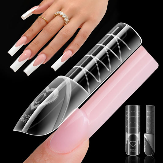 Gelike EC Dual Forms for Builder Gel: Square Space French Dual Nail Form Work with Polygel and Extension Gel - 15 Sizes 120PCS Reusable 20+ Times Clear 3D Acrylic Molds Kit with Straight Side C-curve