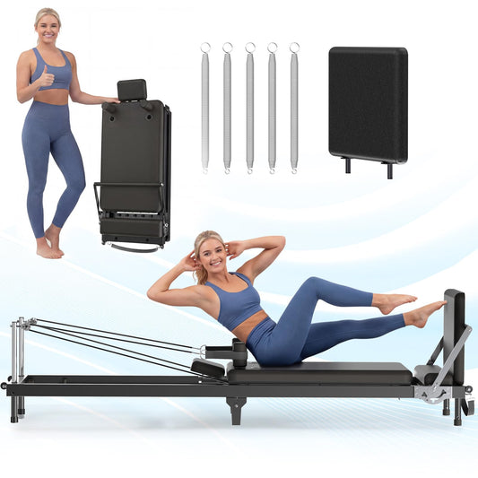 AddWin Pilates Reformer, 91" Foldable Pilates Reformer Machine with Springs and Cords, Pilates Equipment for for Home Use and Studio, Suitable for Advanced and Beginners Users