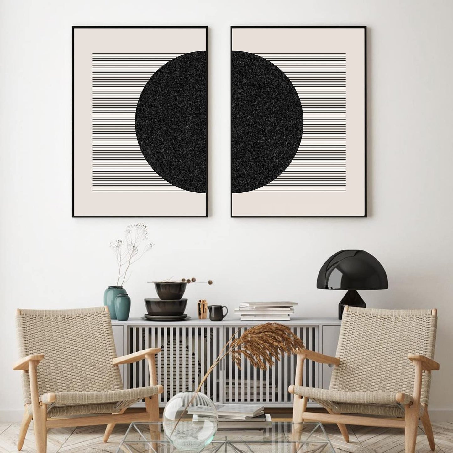 Black And Beige Minimalist Wall Art Geometric Picture Minimalist Boho Posters Abstract Geometric Print Black And Beige Boho Painting Line Canvas Bohemia Modern Artwork Decor 16x24inx2 No Frame