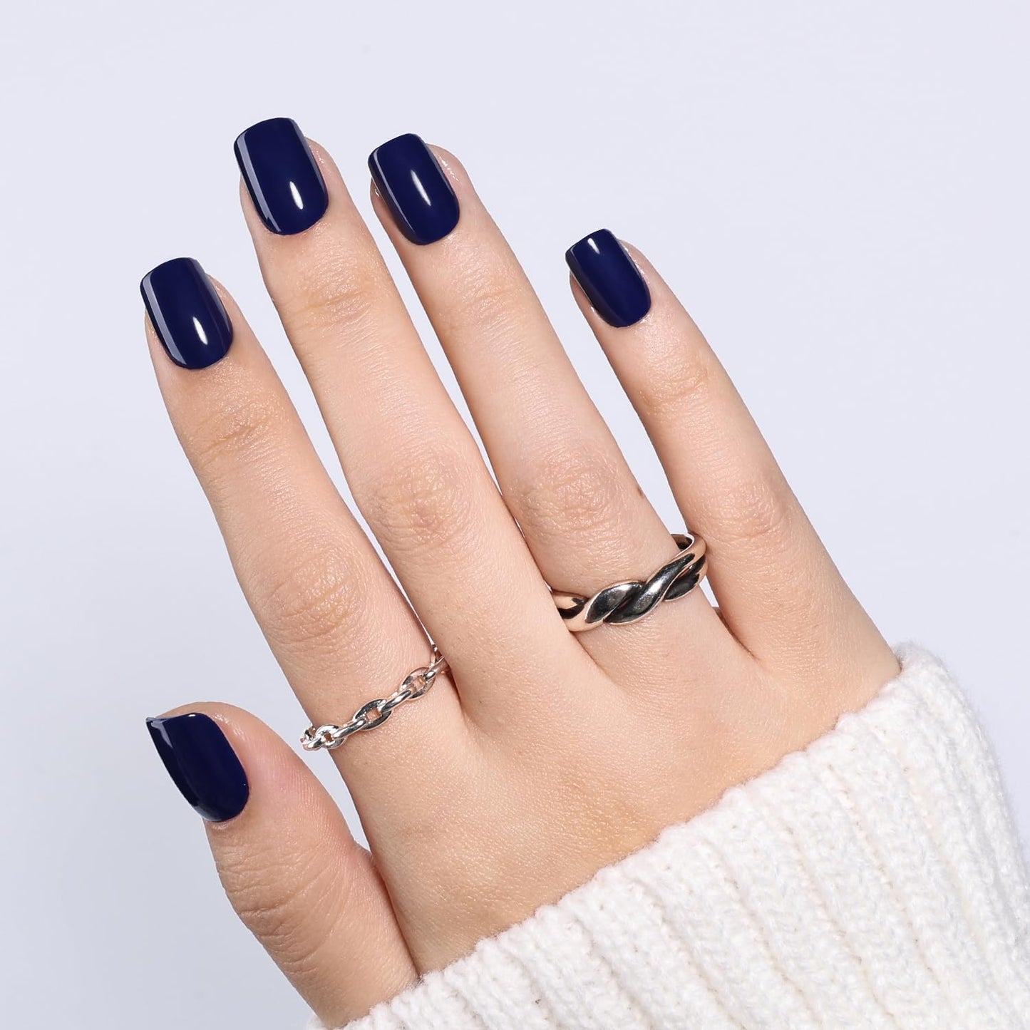 Navy Blue Press On Nails - Short Square Dark Blue Press on Nails Glossy Fake Nails Press Ons for Women DIY Fake Nails Kit with Glue, Reusable Glue on Nails Short in 15 Sizes - 30pcs, Midnight Blue