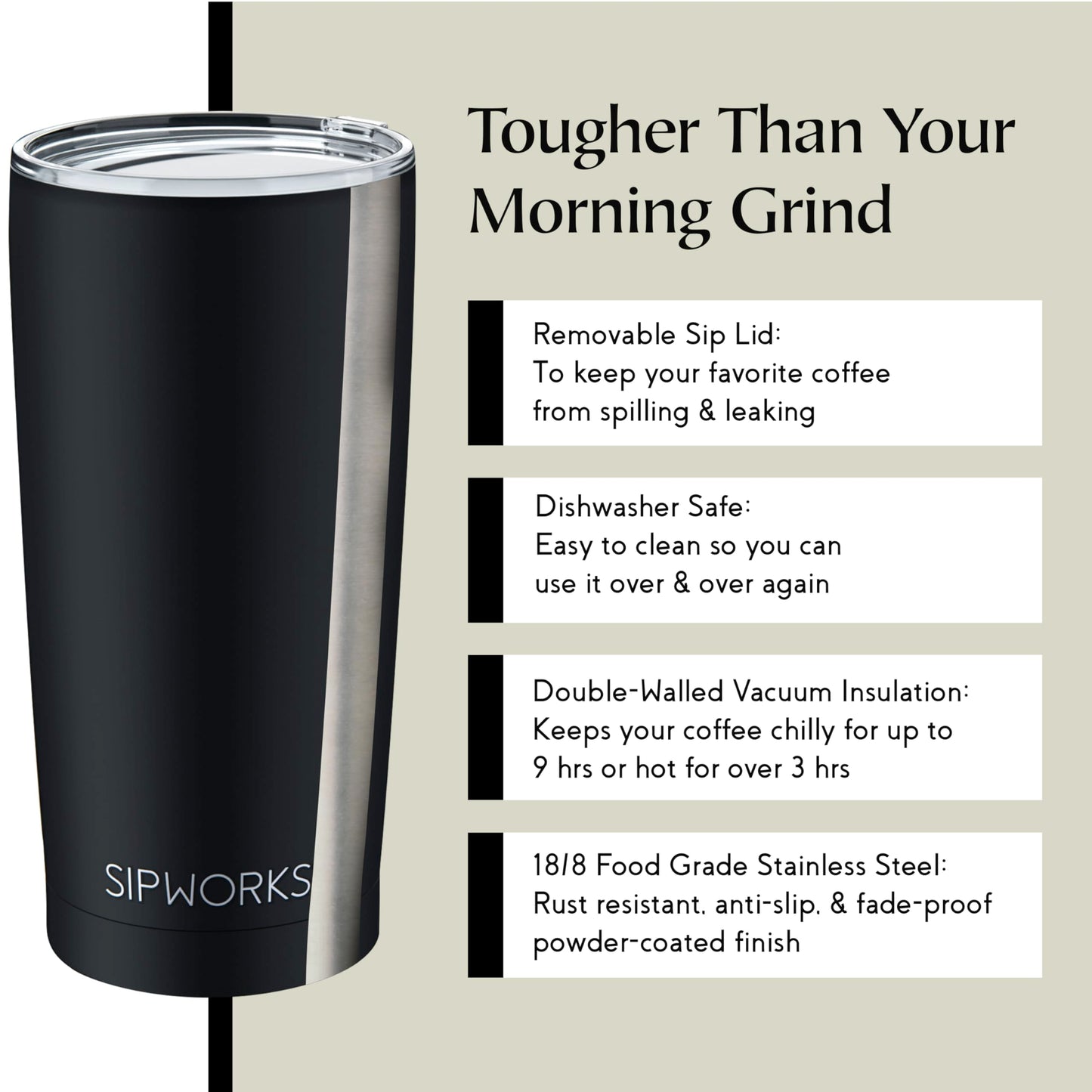 Sipworks Coffee Tumbler – 20 oz Insulated Travel Coffee Mug, Spill Resistant Stainless Steel Large Coffee Cup with Lid for Hot & Iced Drinks - Mahogany
