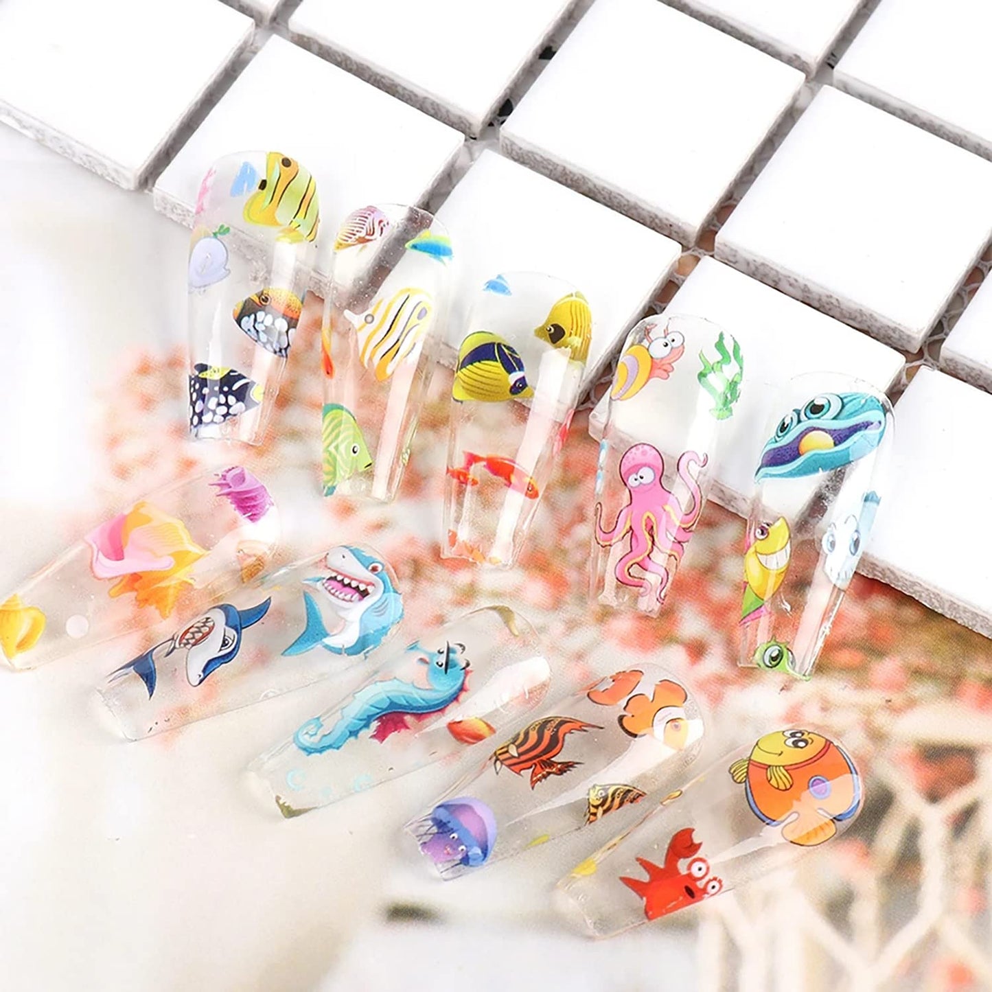 Holographic Sea Animals Nail Foil Stickers, Starry Sky Polish Sheets, Marine Transfer Foils for Women's Manicure, Nail Film Decorations With Glue