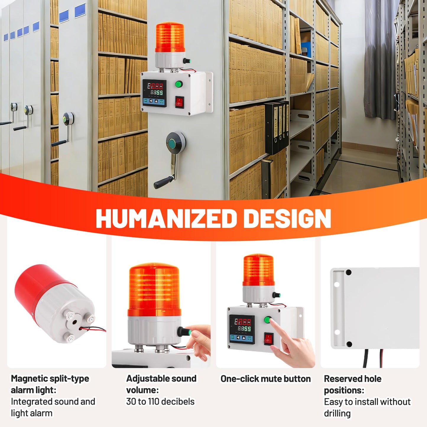 JIAWANSHUN Industrial Temperature Humidity Alarm, -40-185℉&0-100%RH,Thermometer Hygrometer Monitor with Independent Alarm Setting,Sound Light Alert & Calibration for Greenhouse,Lab,Cold Chain&Granary