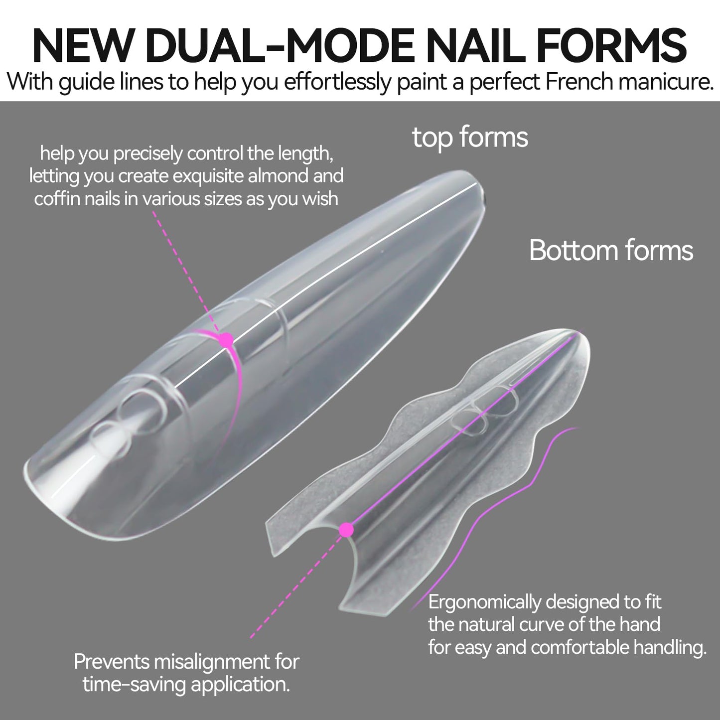 ESUOHYM 180 Pcs Sandwich Nail Forms Reusable Quick Nails Extension Mold for Builder Poly Gel,15 Sizes Bulider Dual Forms with Almond Shape Guide Lines Nail Art Tools Salon Home (Clear Oval)