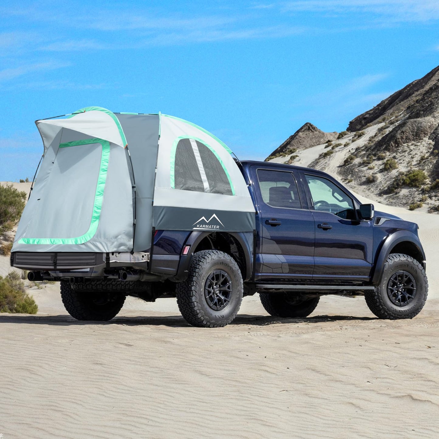 Pickup Truck Tent, Waterproof PU2000mm for Camping 5.5-6 Ft Bed,2-Person Sleeping with Double Layer Design Windows, Portable Overland Tent Expandable Triangle Sunshade Awning