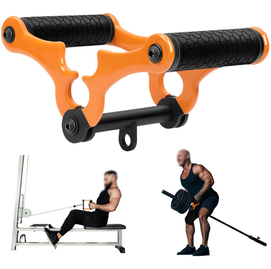 Lovind V Bar Landmine Attachment T Bar Handle for Barbell Bars，Foldable V Bar Row Handle Double D Row Handle with Rubber Coating T-Row Attachment for Strength Training Bars (Black-Yellow)