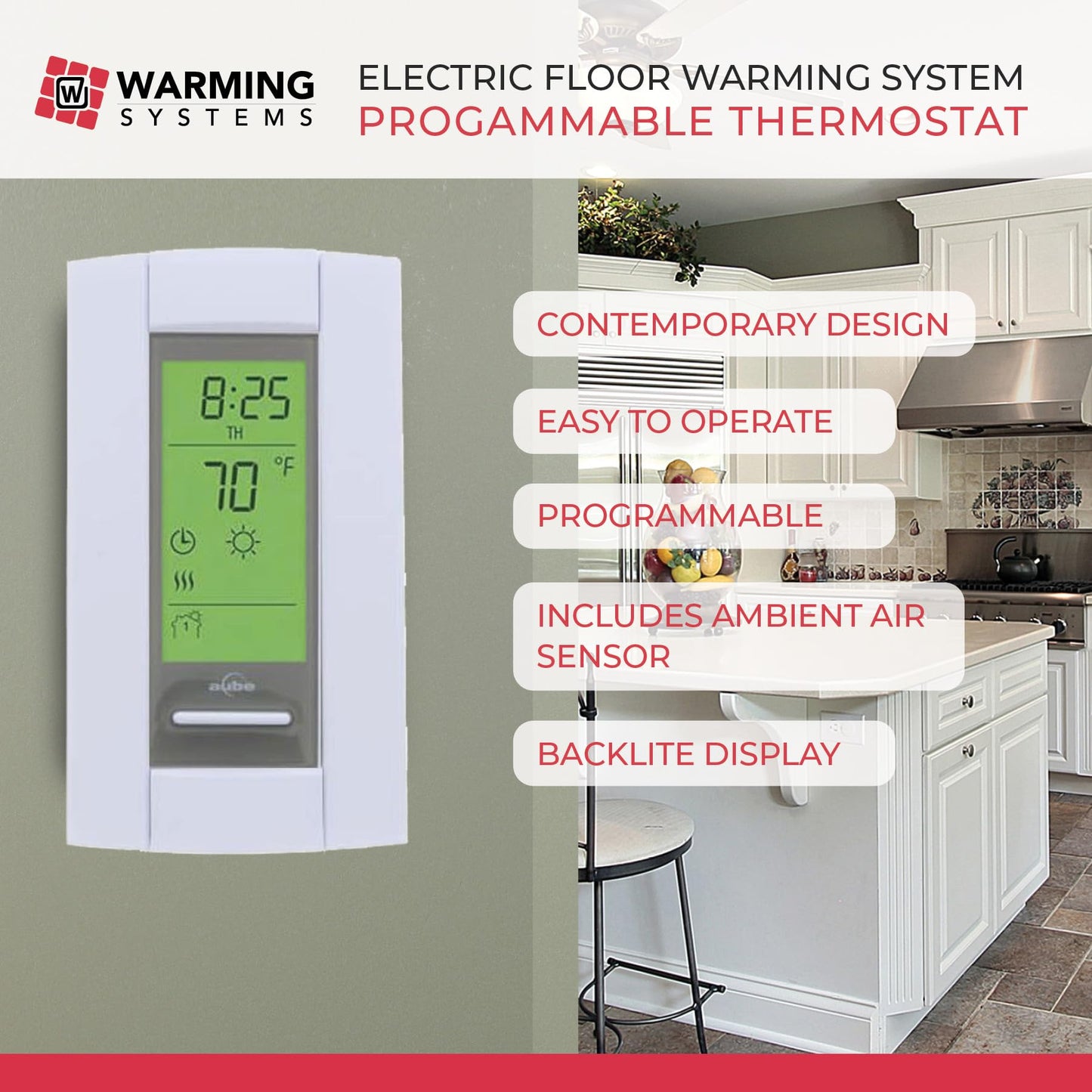 Warming Systems - 30 Sqft 120V Electric Radiant Floor Heating Mat – Includes Heating Mat, Programmable Thermostat, Thermostat Floor Sensor, Installation Monitor and Under Tile Heater